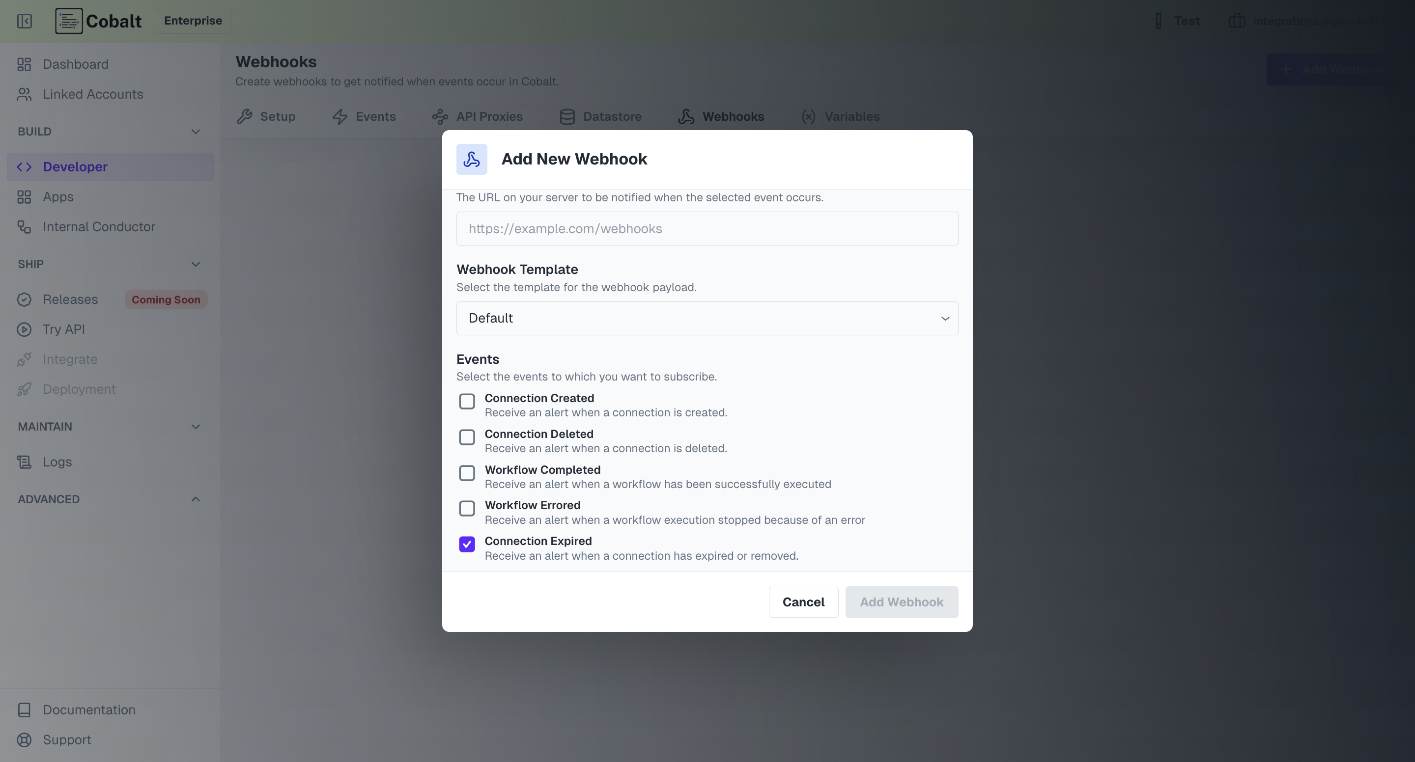 Webhook subscription for connection expired