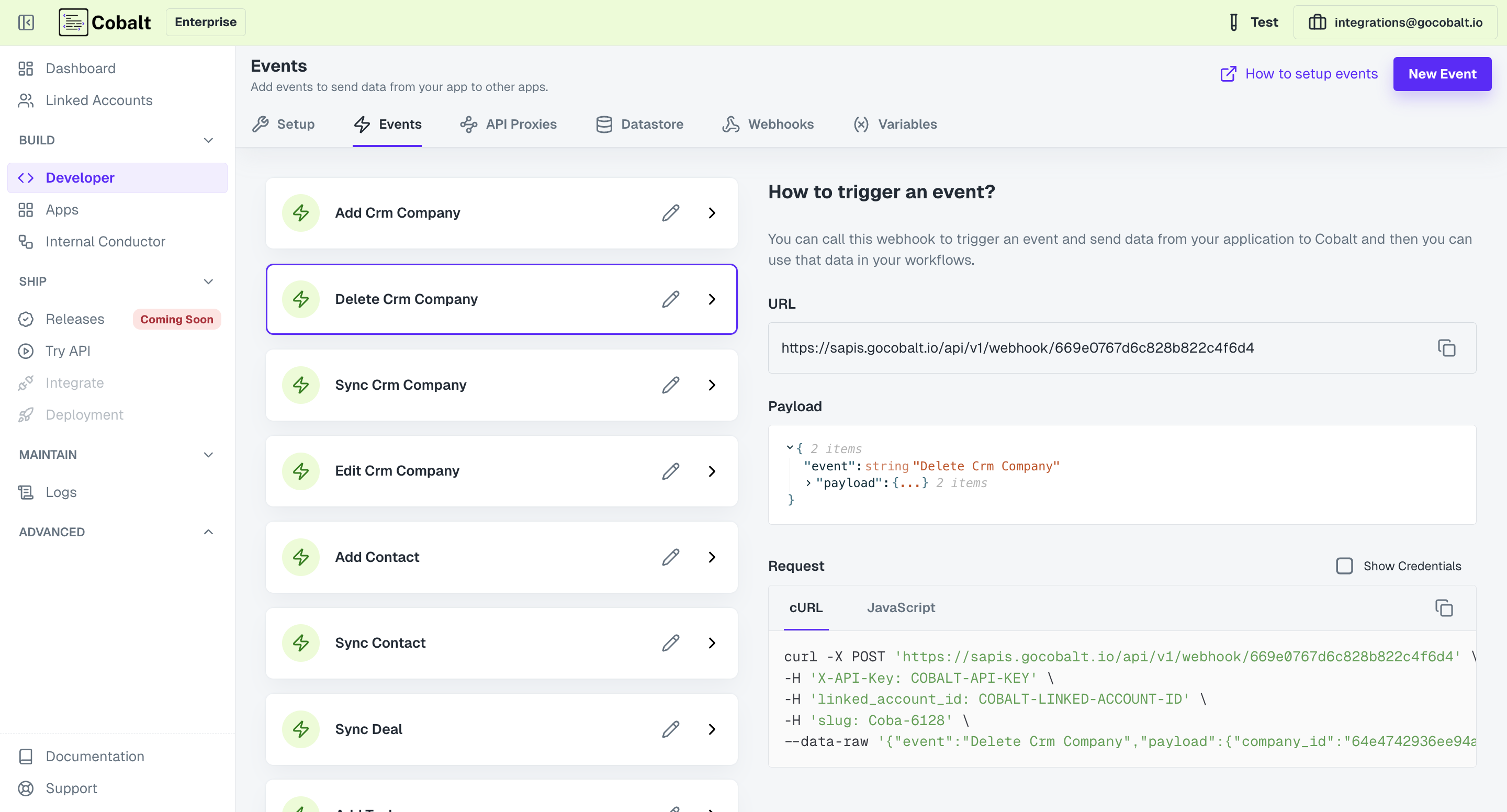 Setting up event trigger