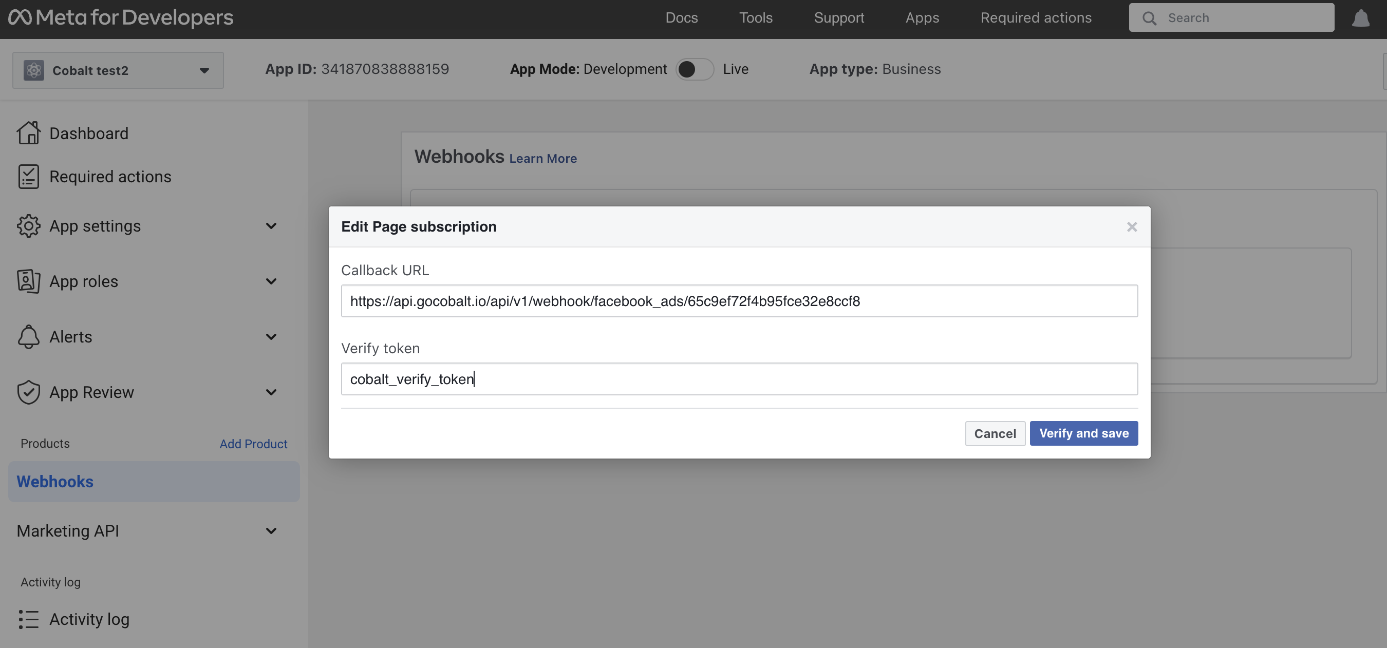 Setting up Facebook Ads Webhook URL