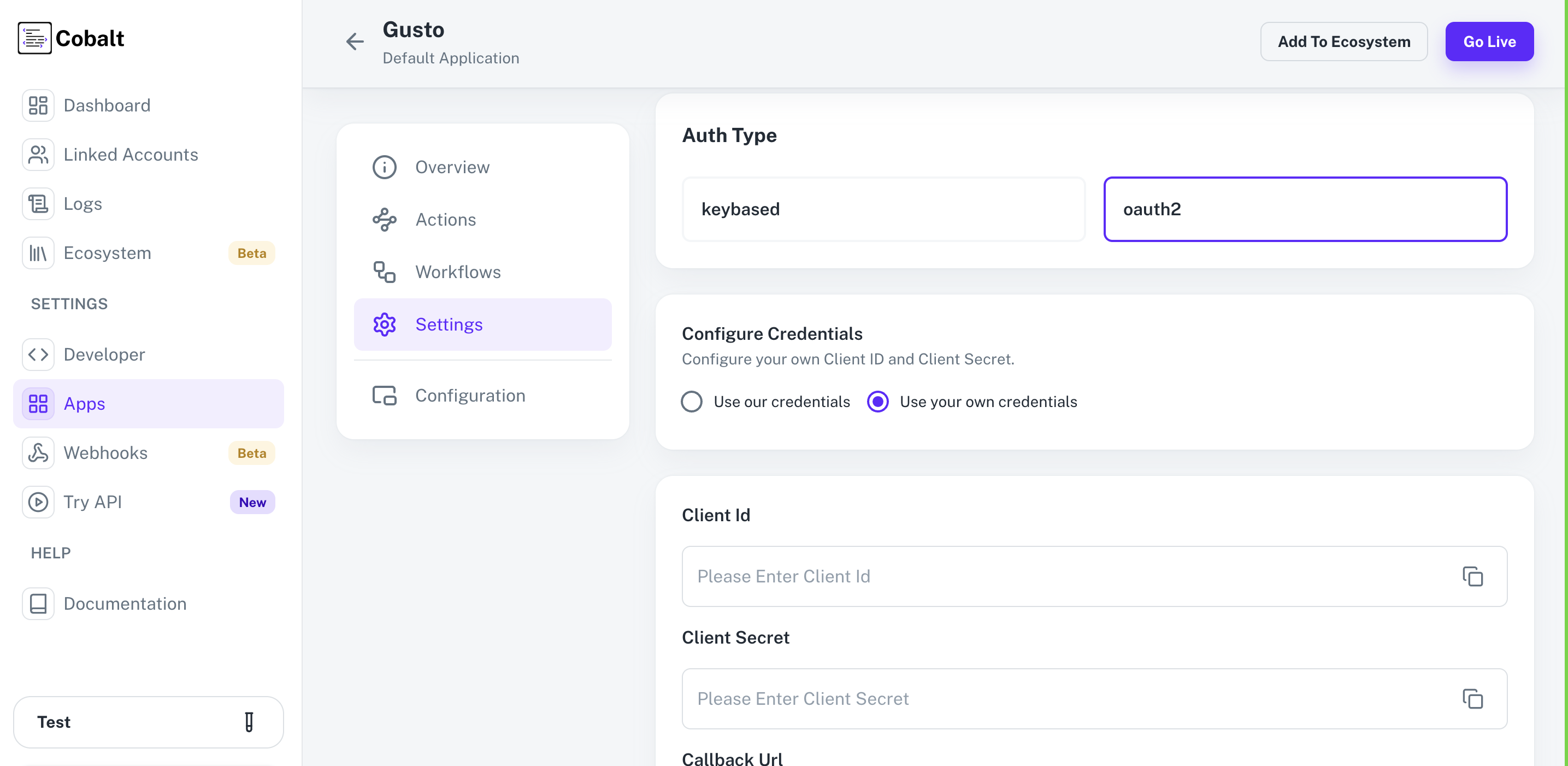 Setting up application client credentials
