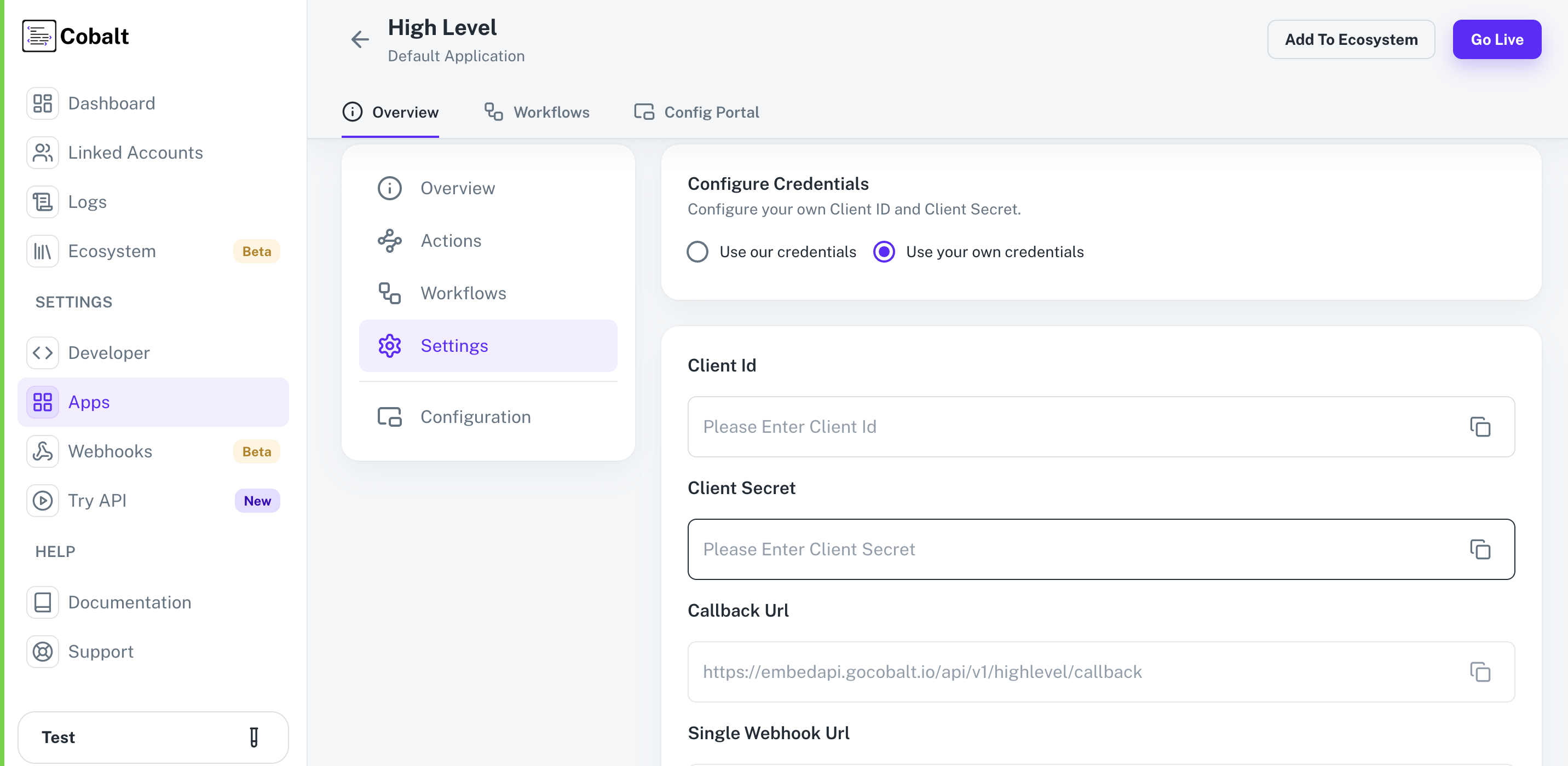 Setting up application client credentials