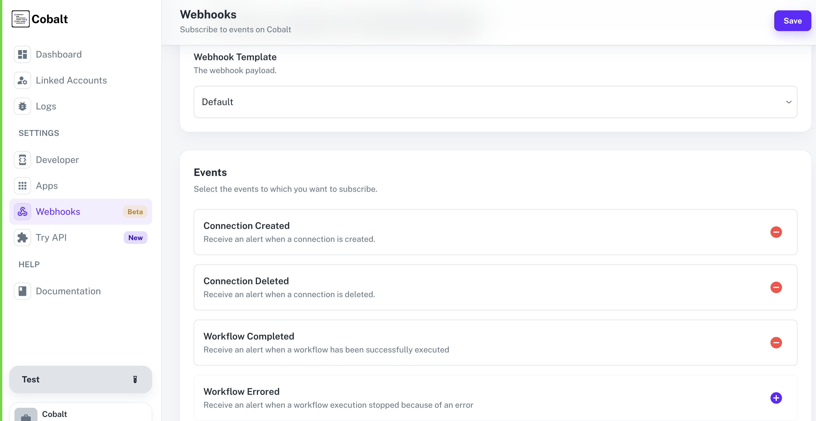 Subscribe to Webhooks in Cobalt