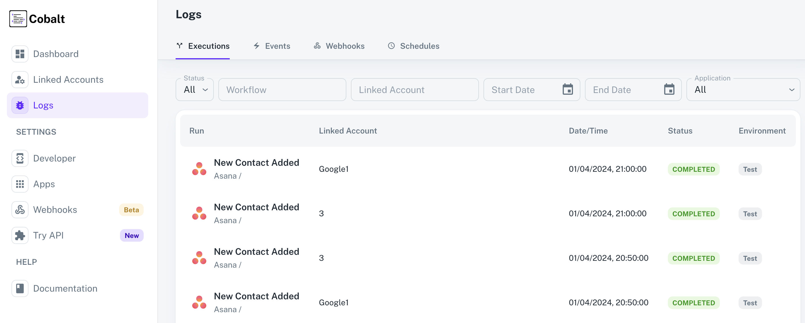 Workflow Logs Cobalt