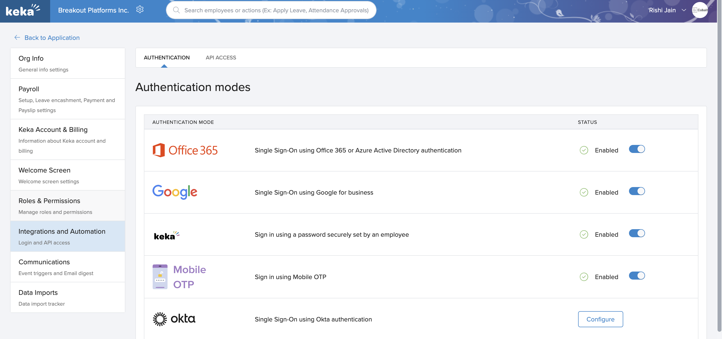 Navigation for API Key