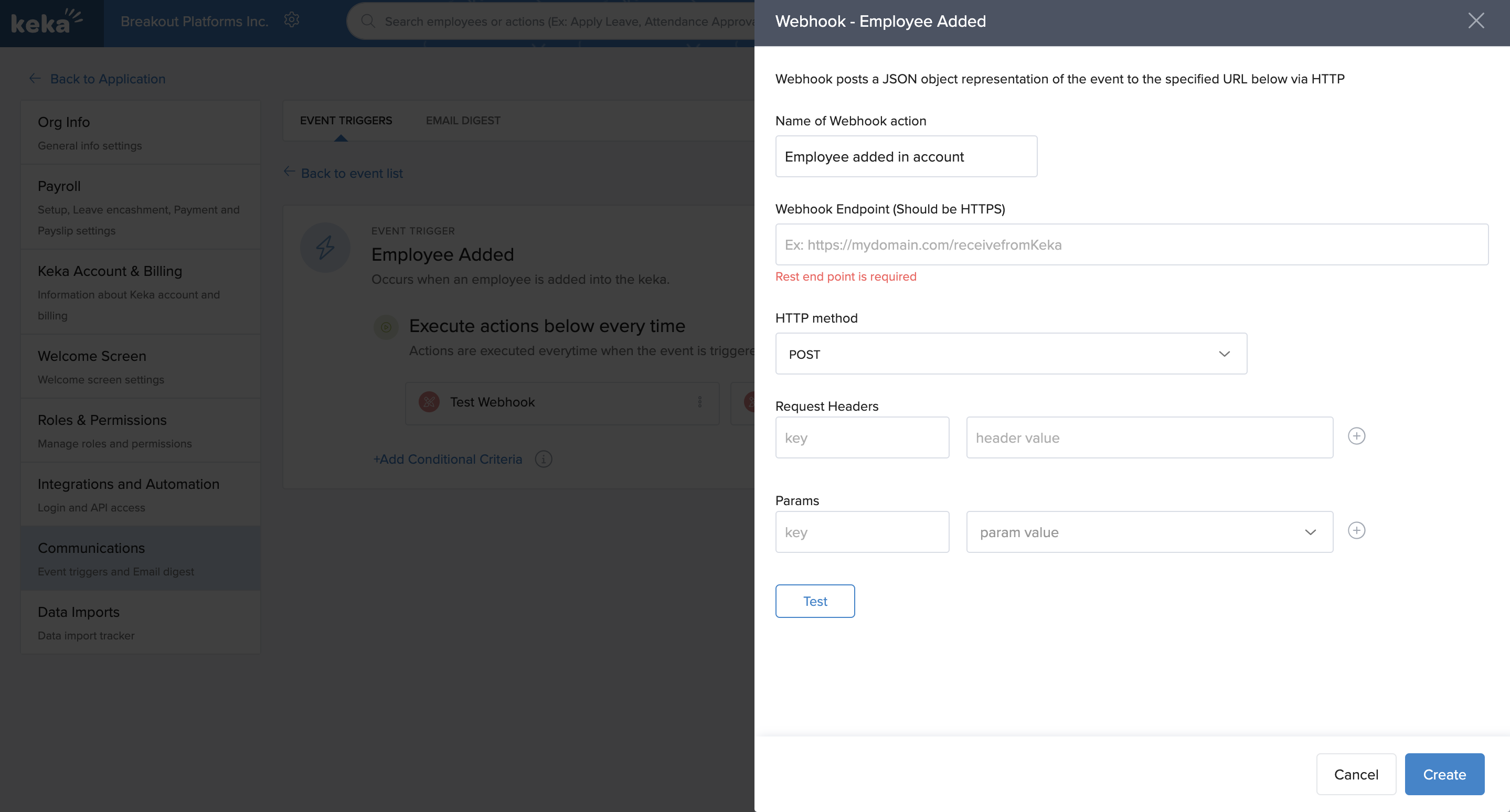 Setting up Keka Webhook URL