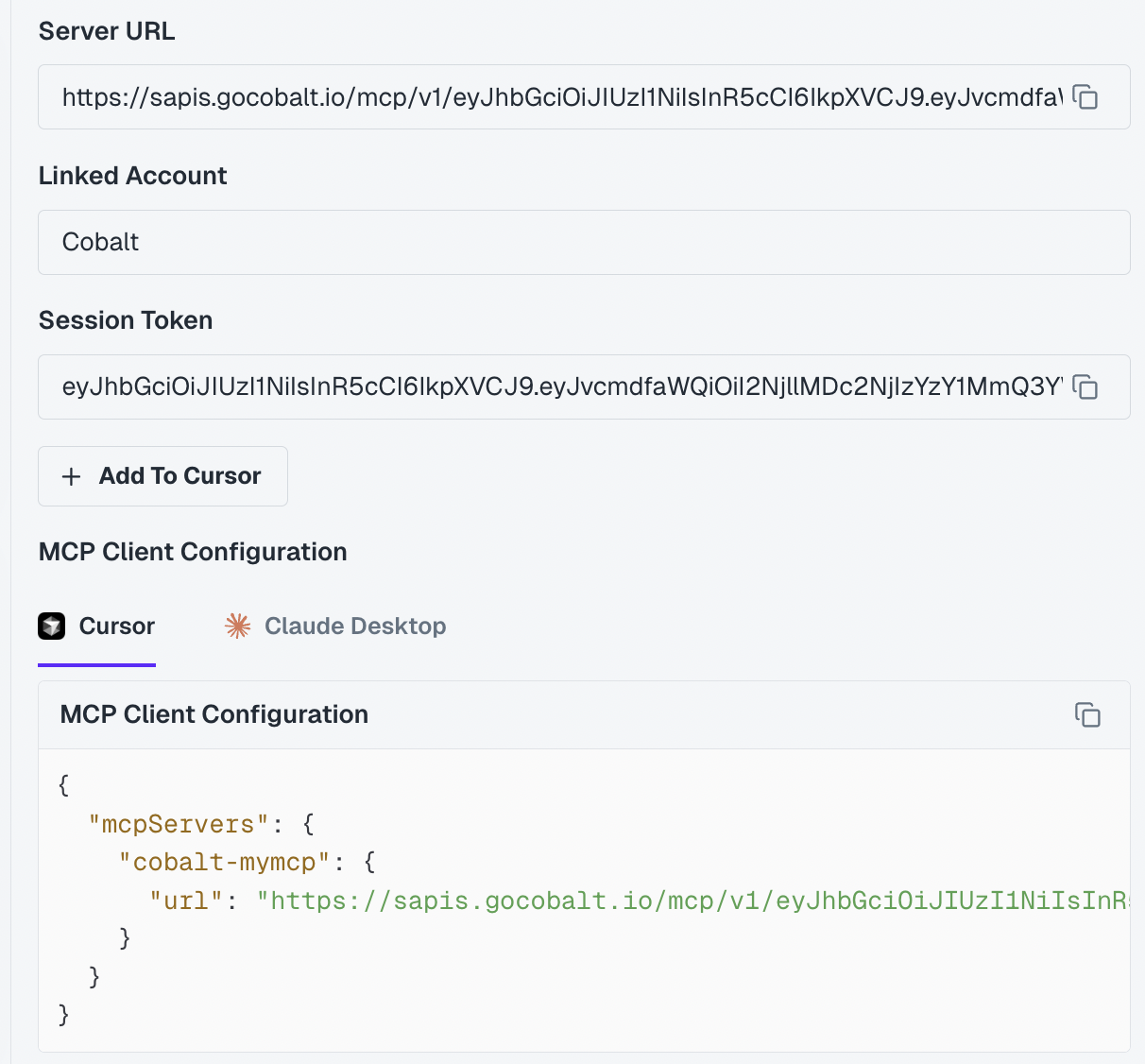 Generate token and use in MCP client