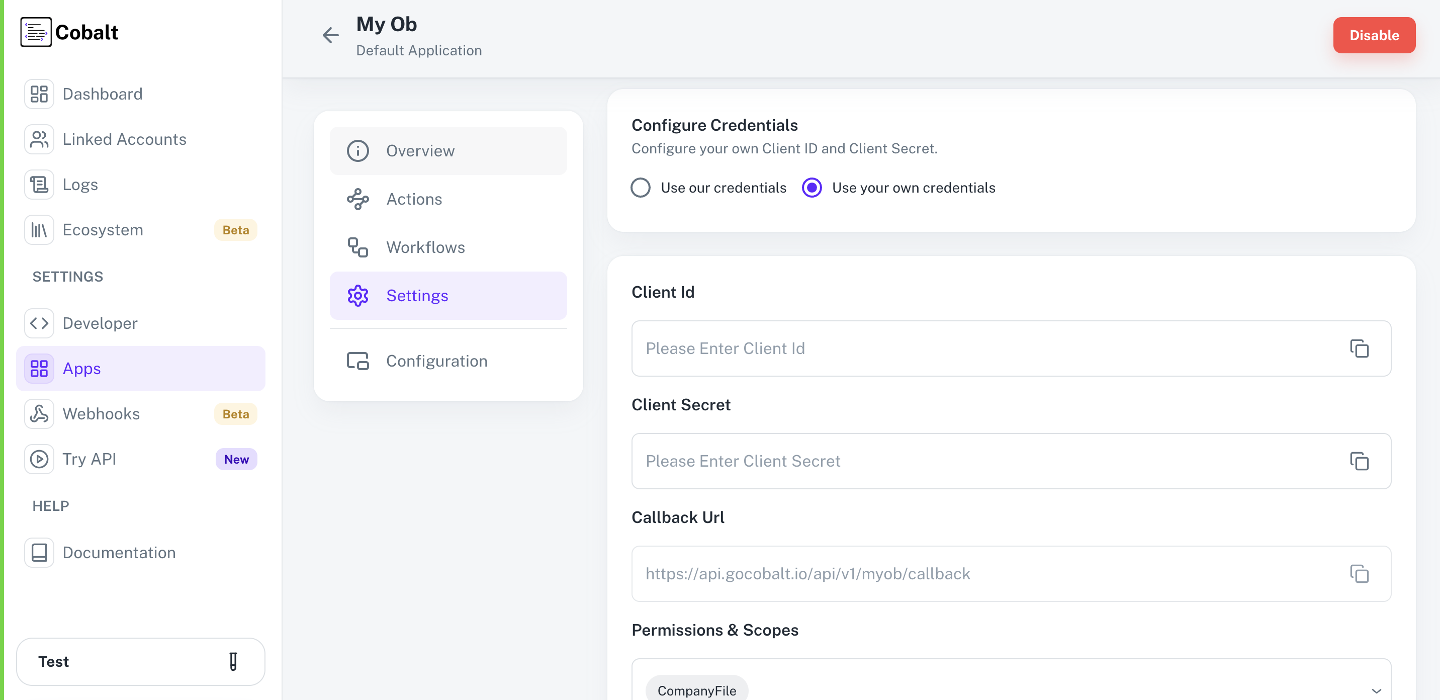 Setting up application client credentials