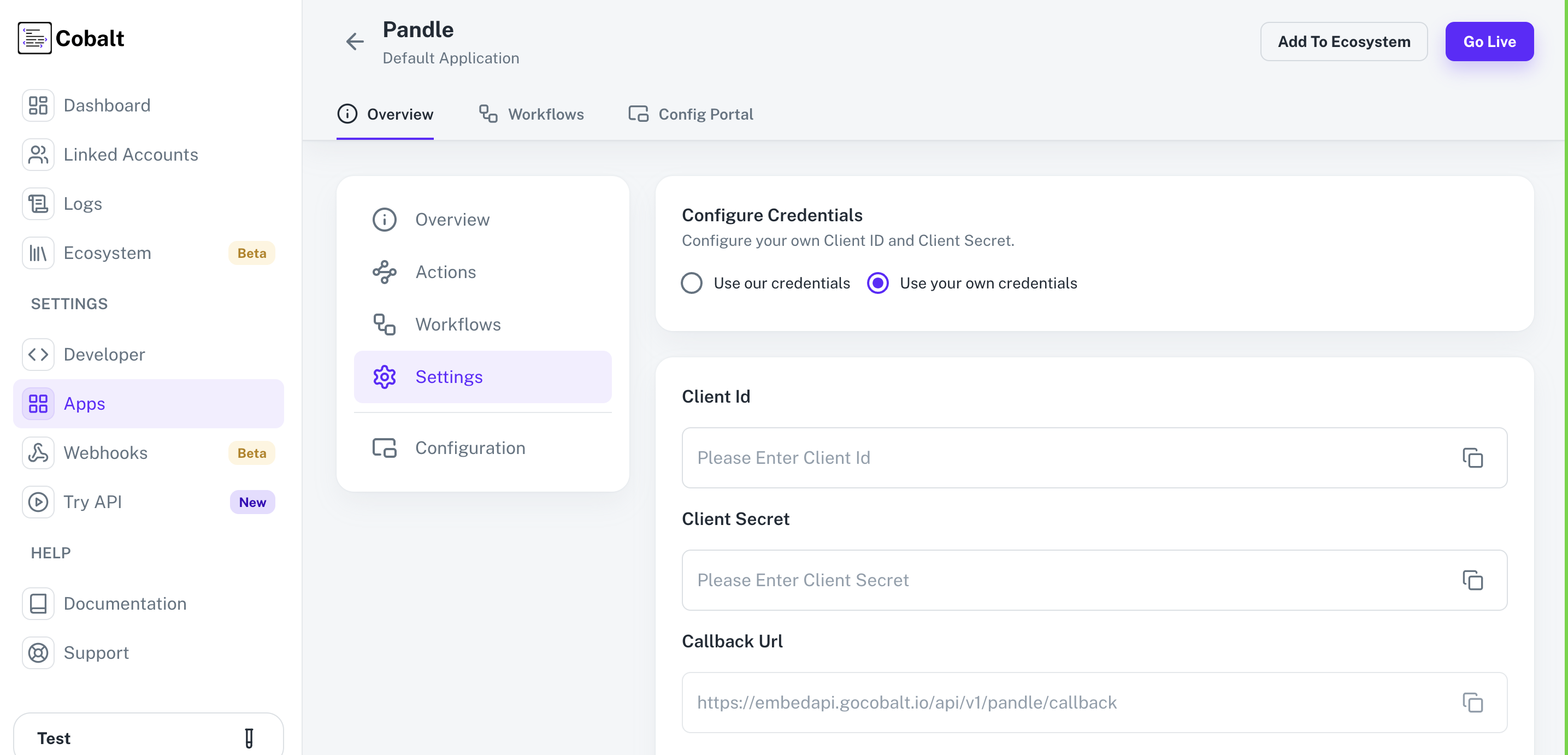 Setting up application client credentials
