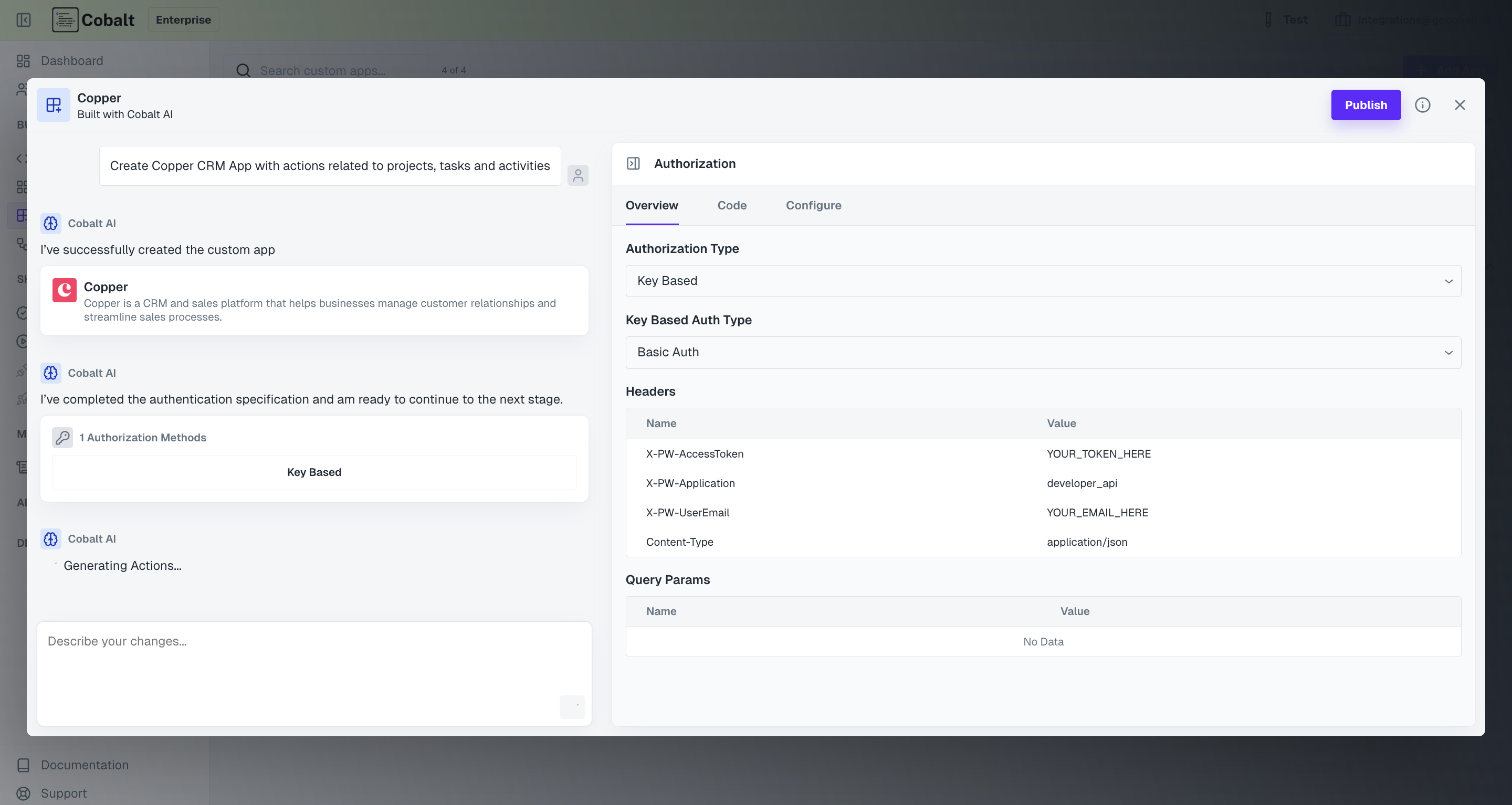 Custom App details generated in Cobalt