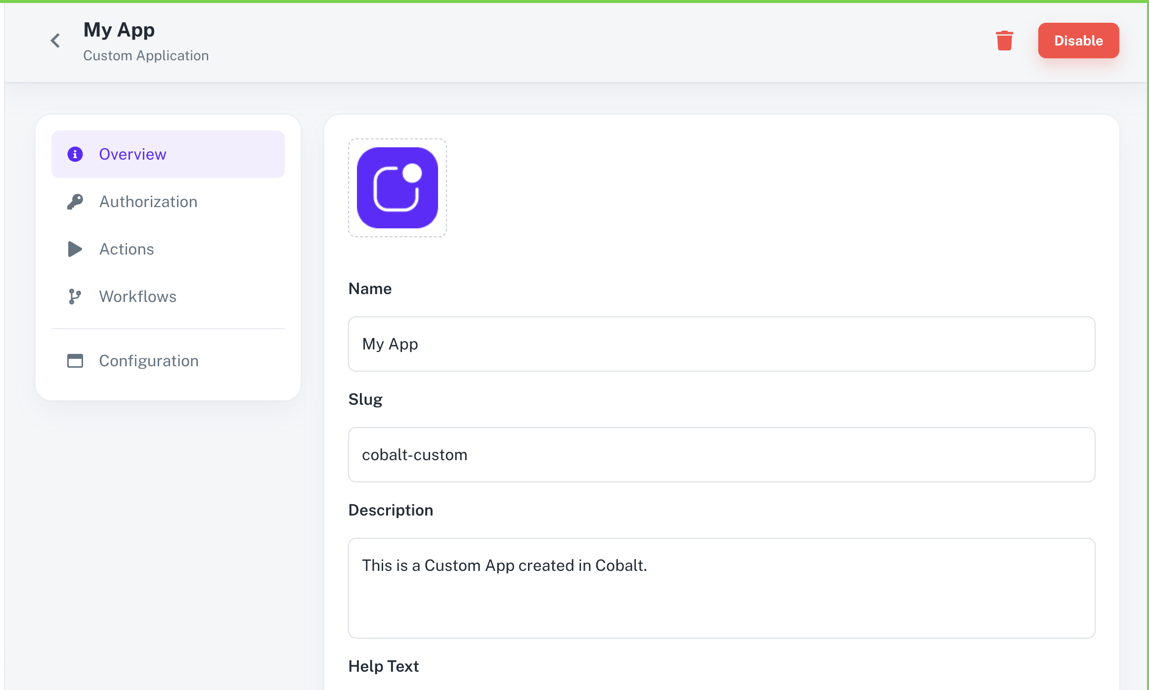 Custom App Details in Cobalt