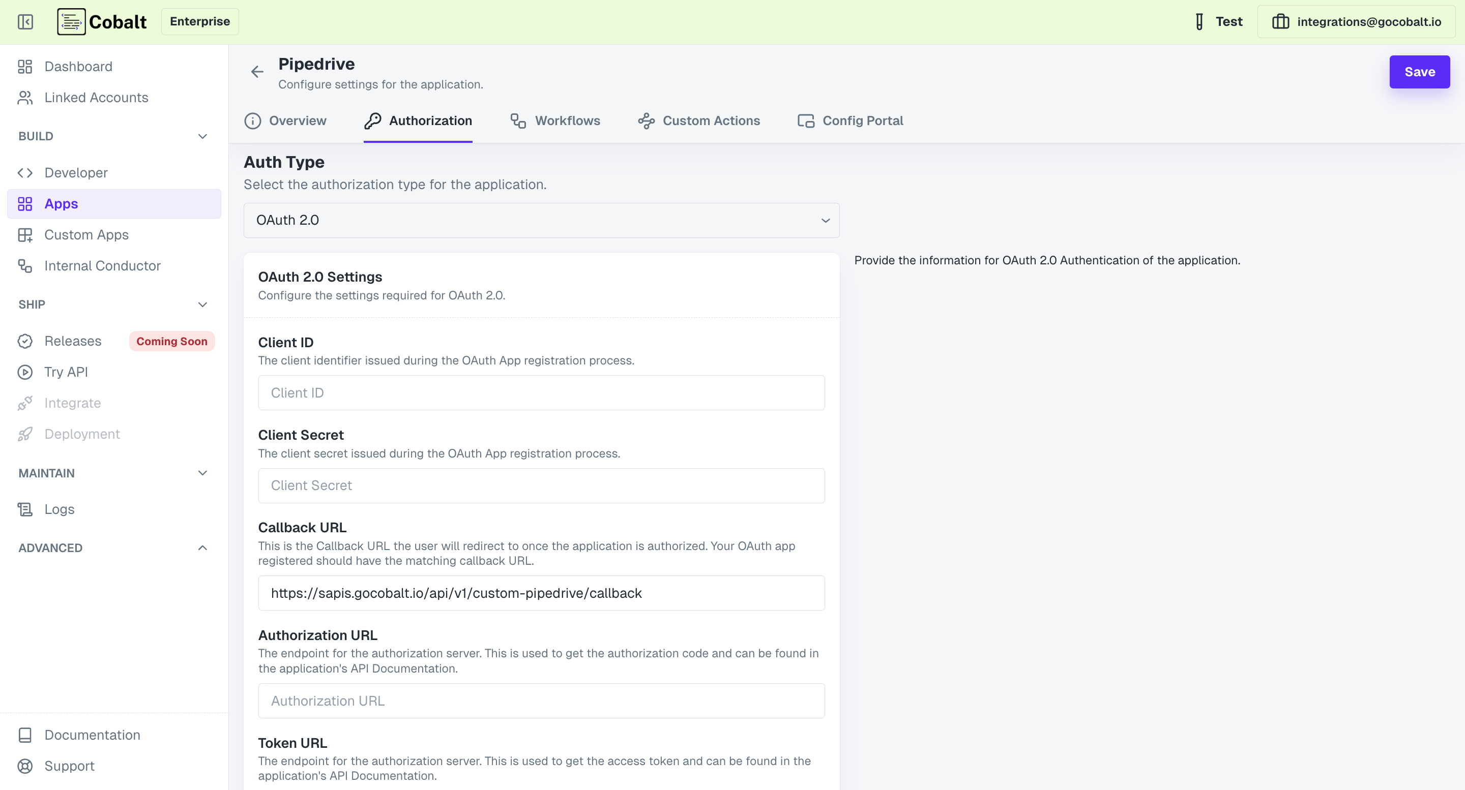OAuth 2.0 authorization