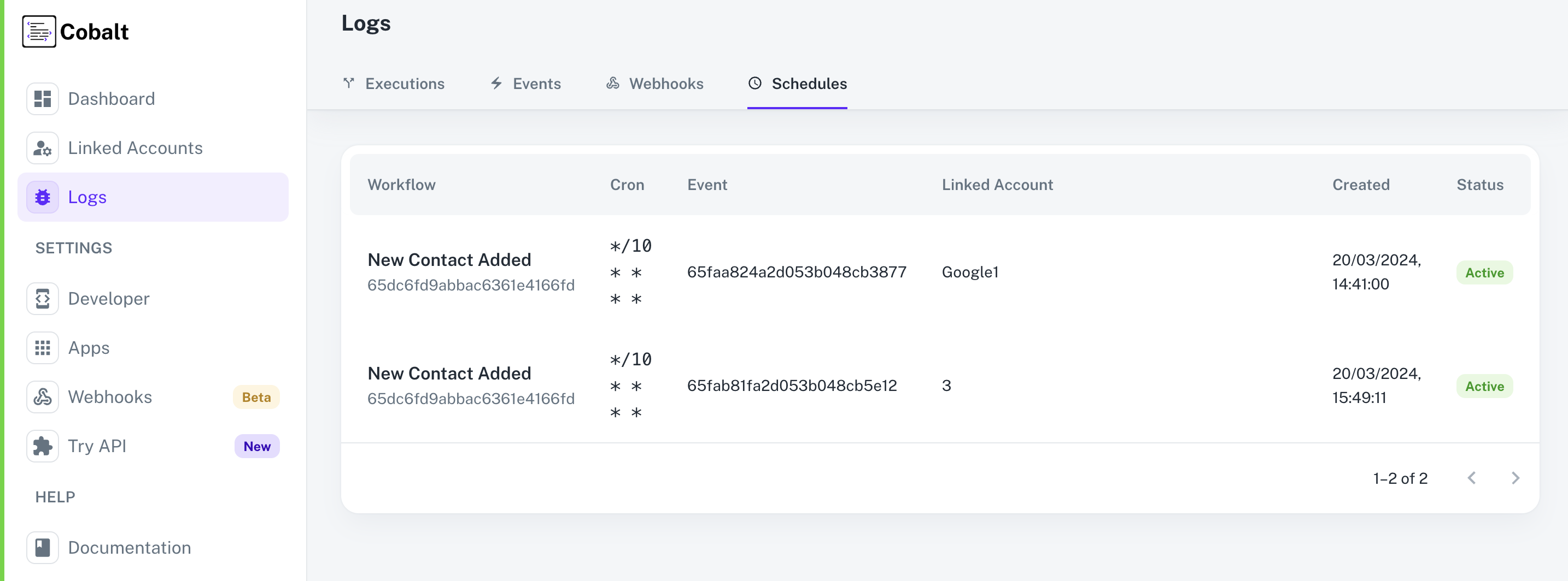 Schedule Logs Cobalt