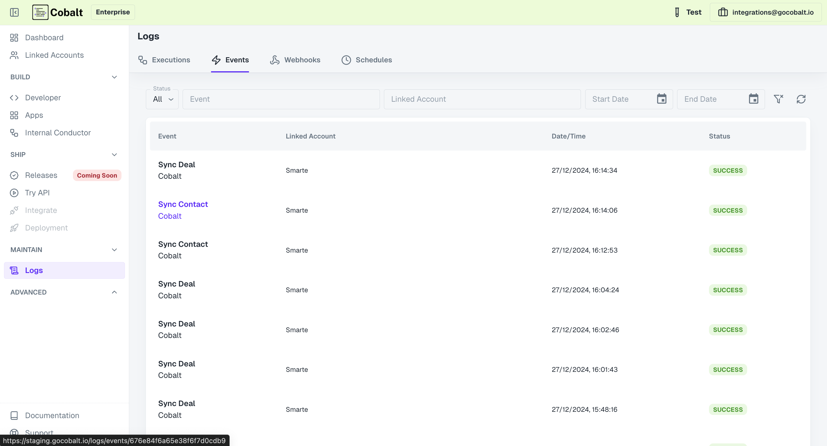 Logs of Try API in Cobalt