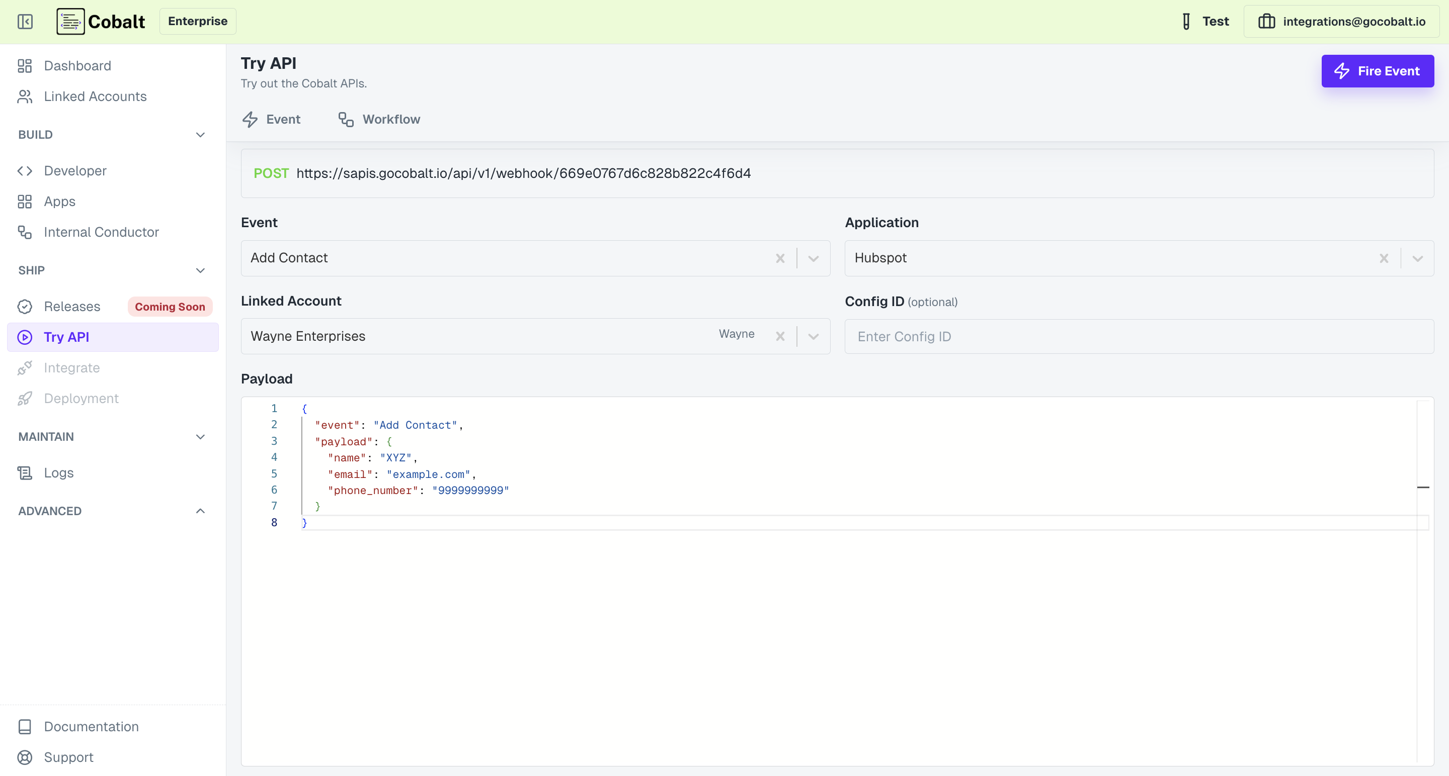Try API Section in Cobalt