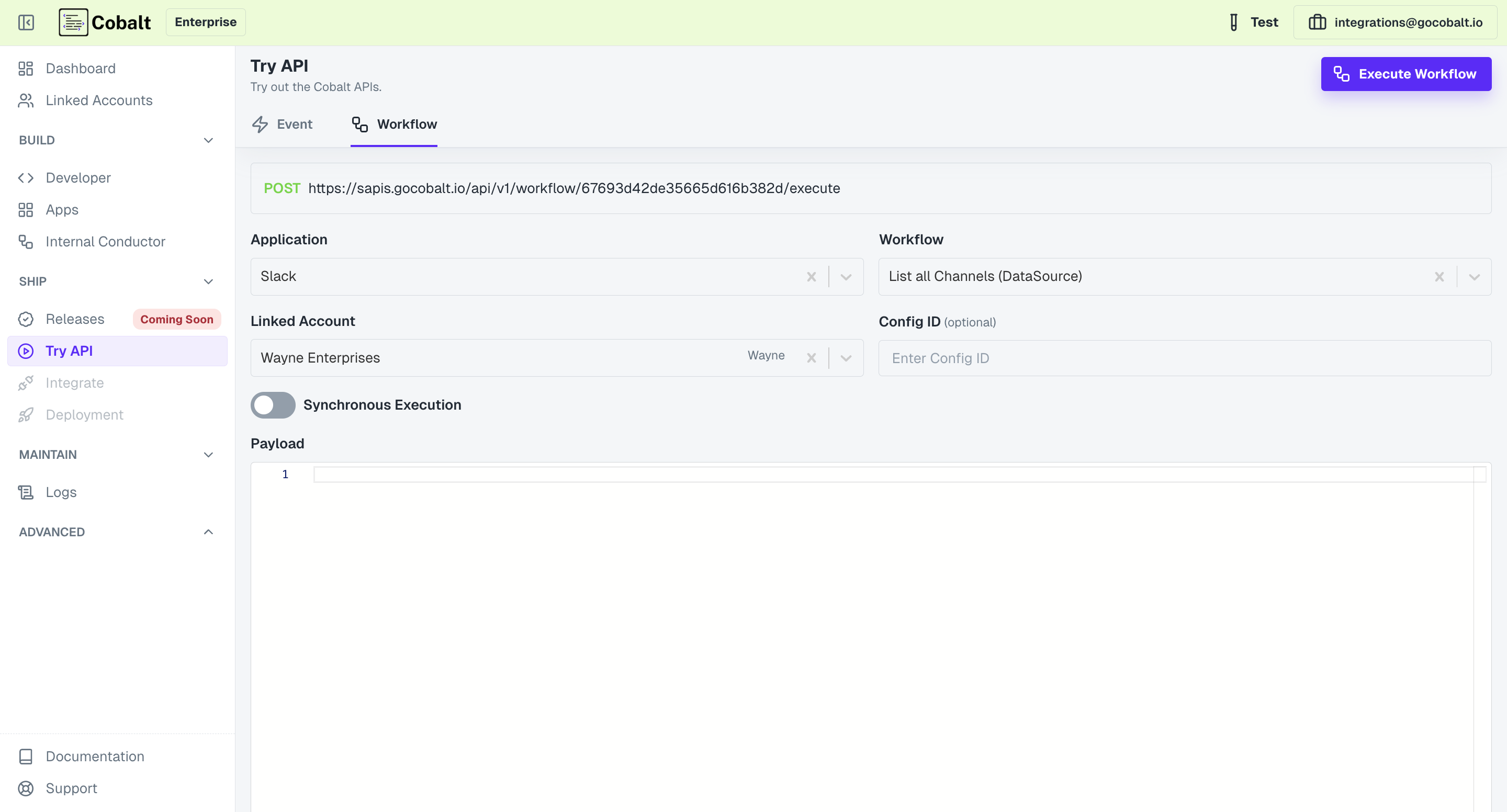Try API Execute Workflow in Cobalt