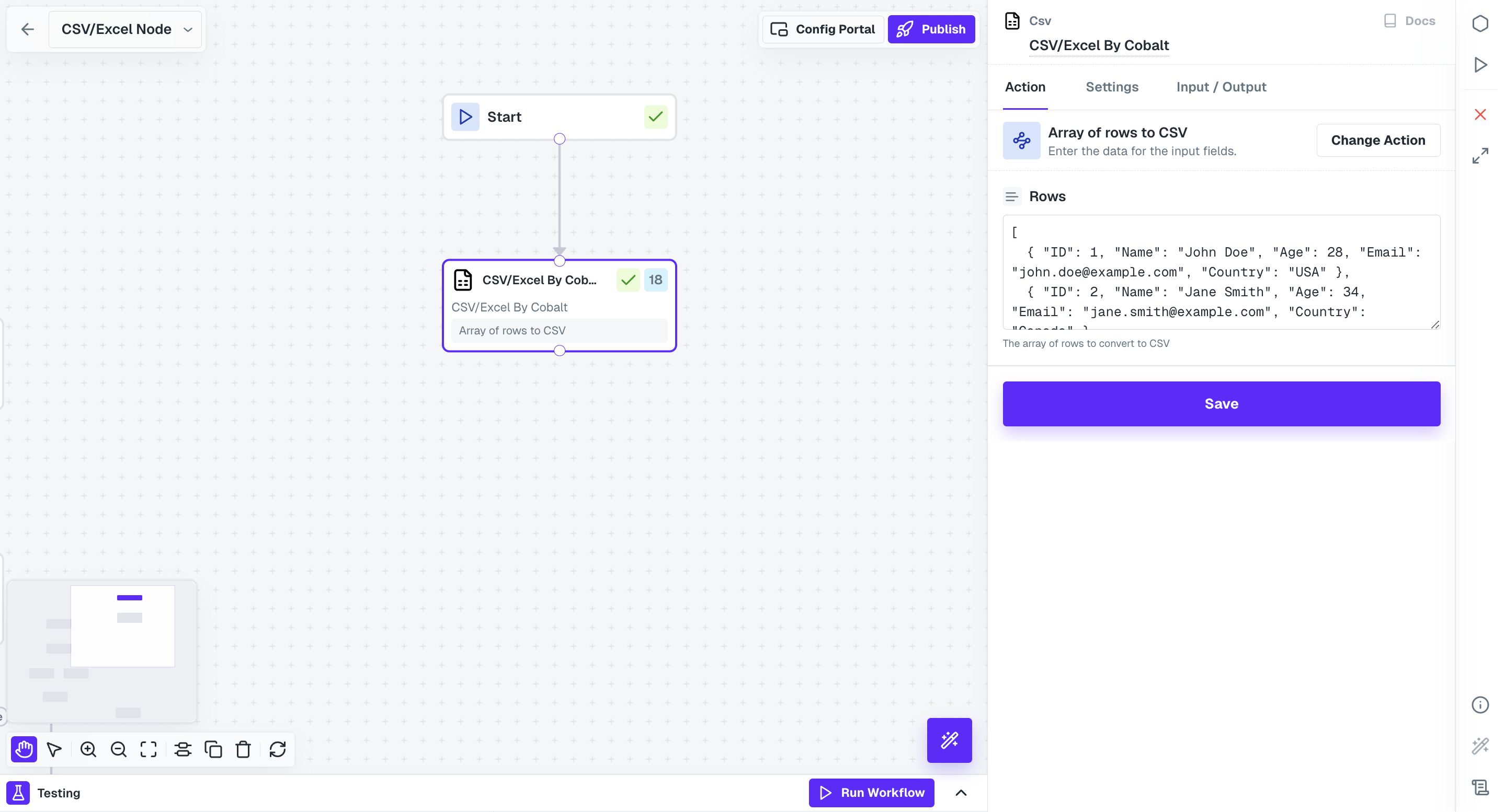 Array of Rows to CSV Action