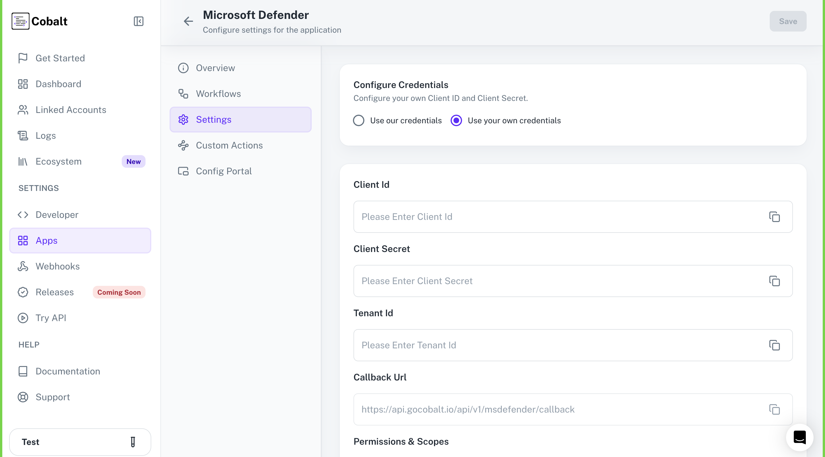 Setting up application client credentials
