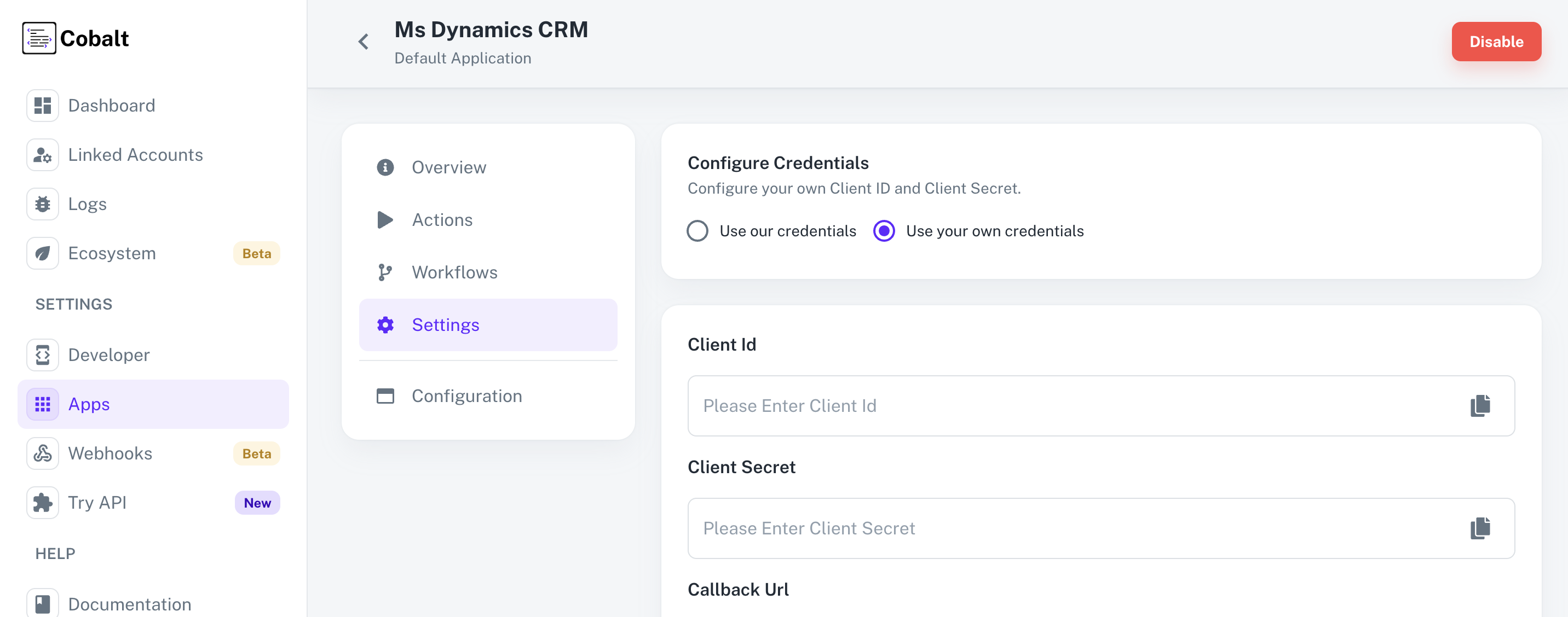Setting up application client credentials