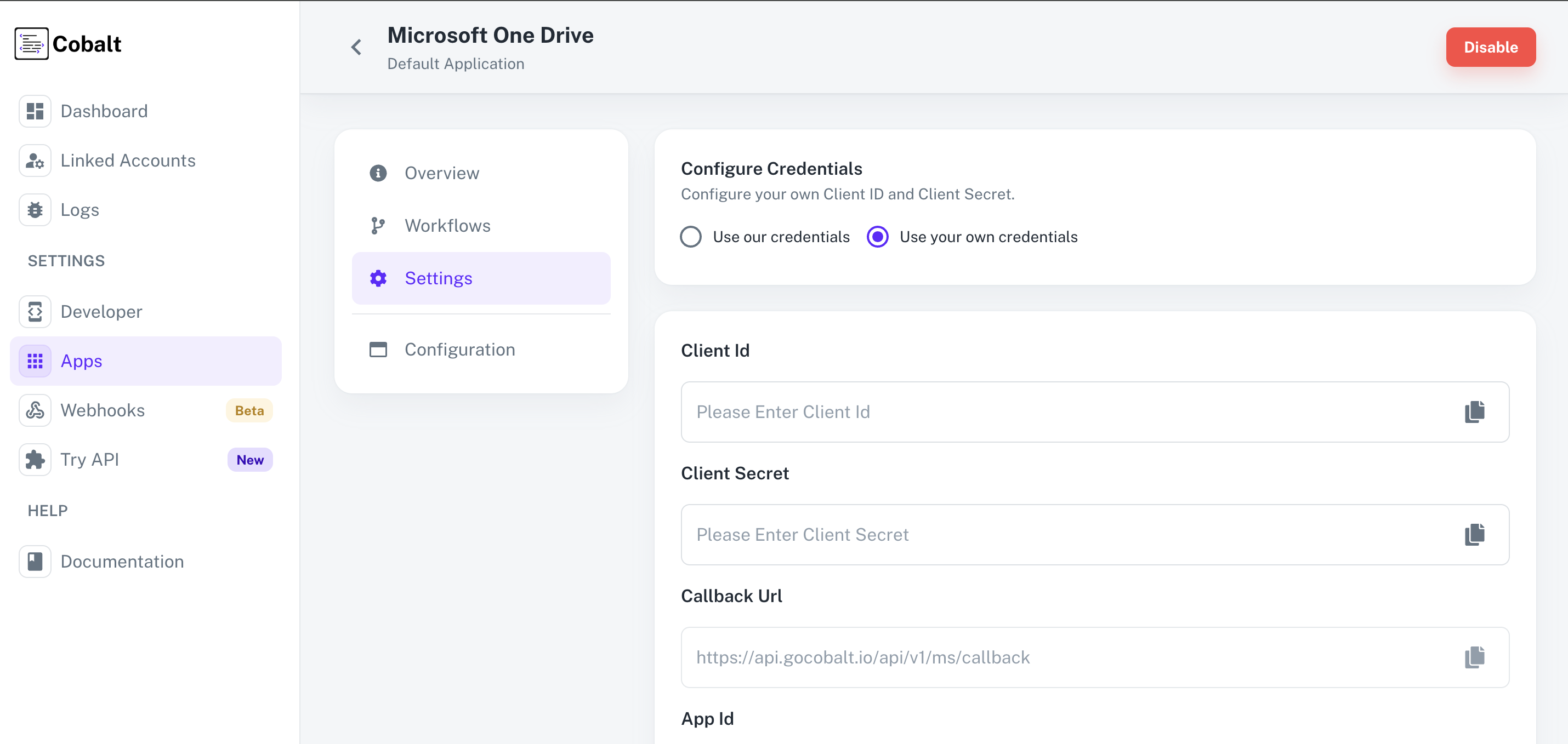 Setting up application client credentials