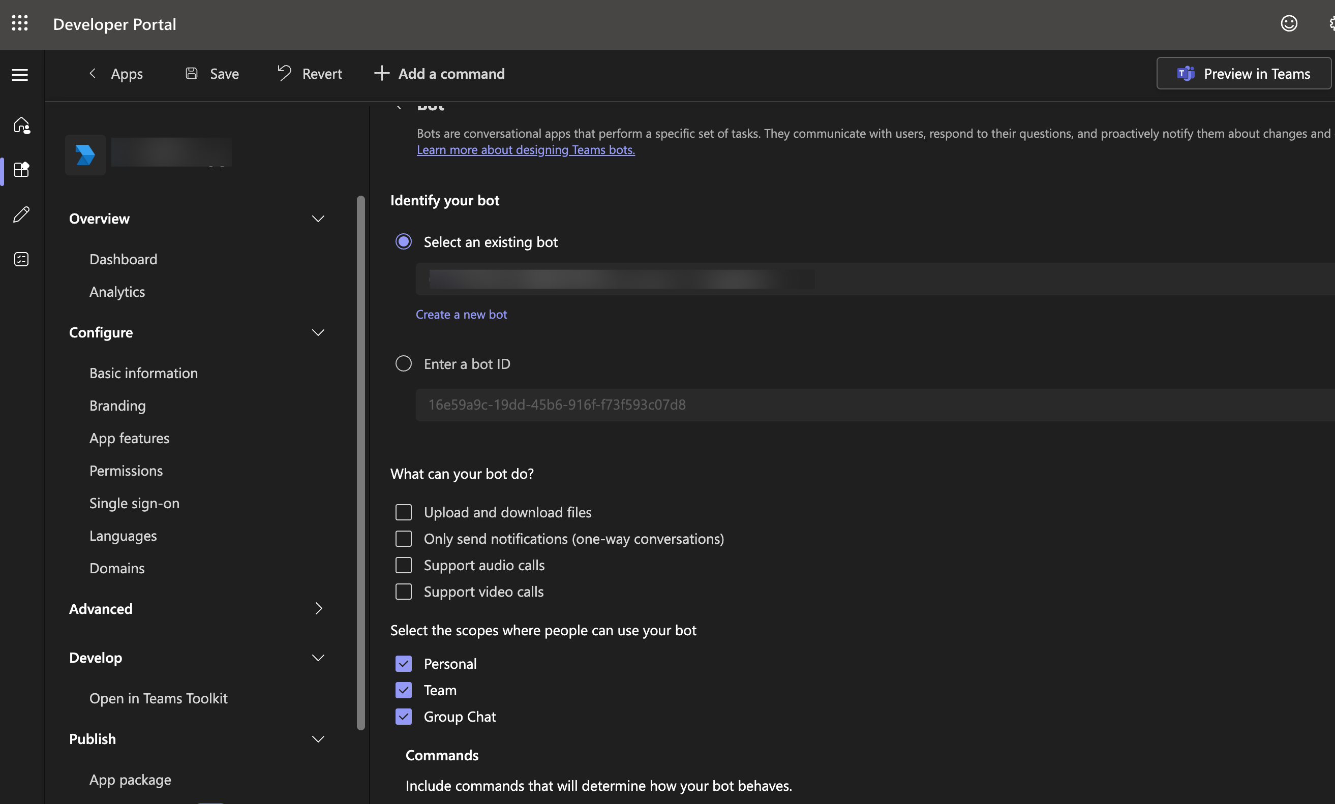 Bot association to app