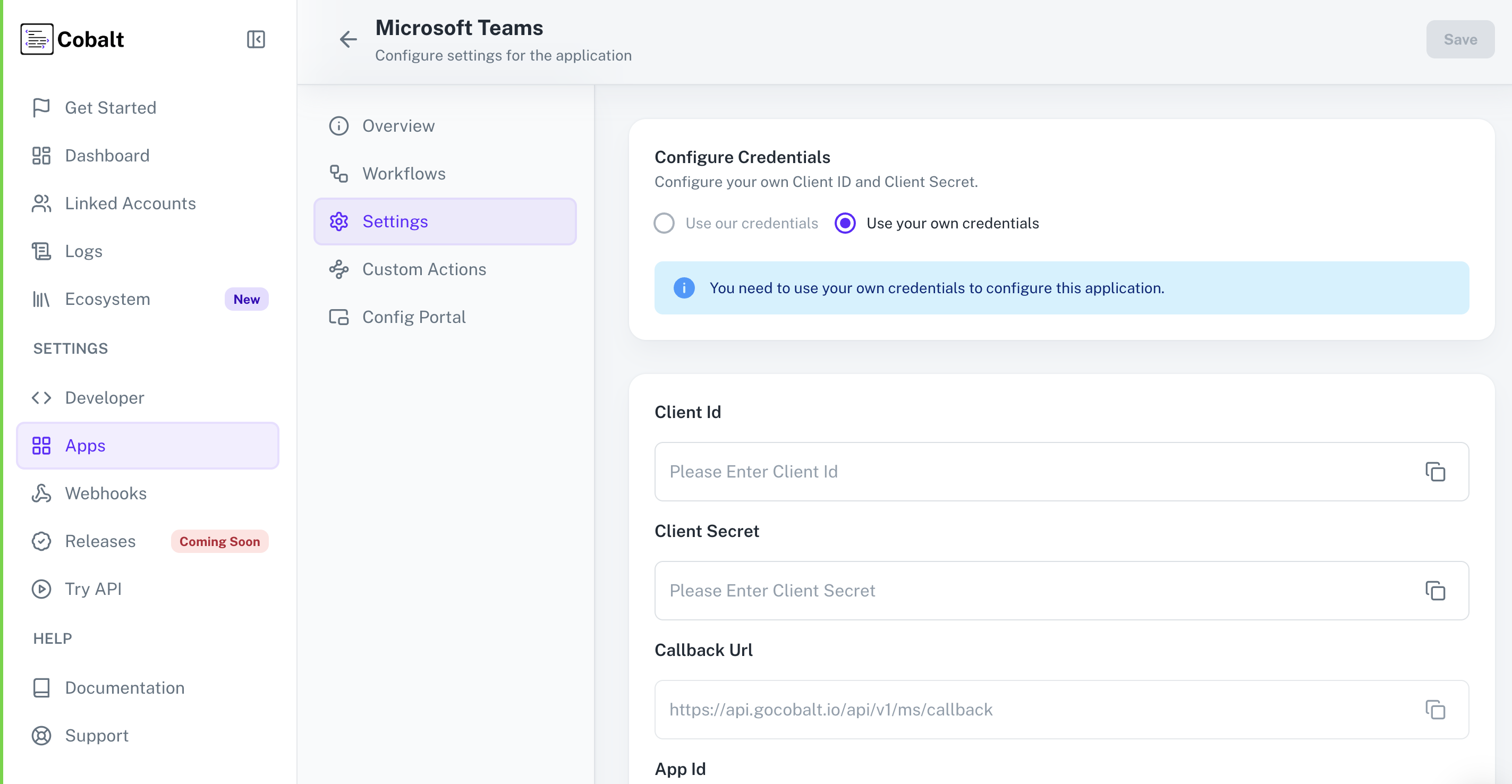 Setting up application client credentials