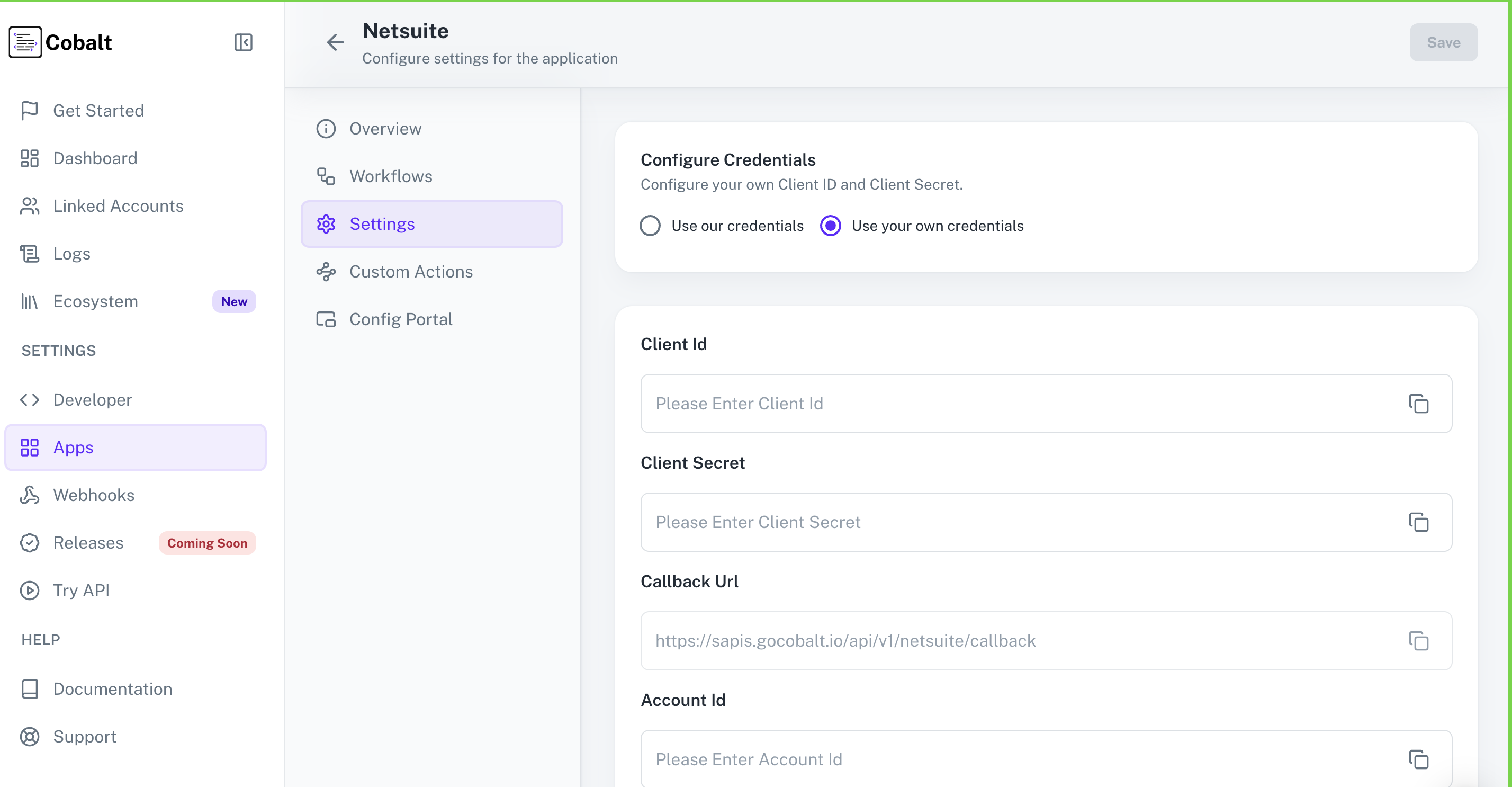 Setting up application client credentials