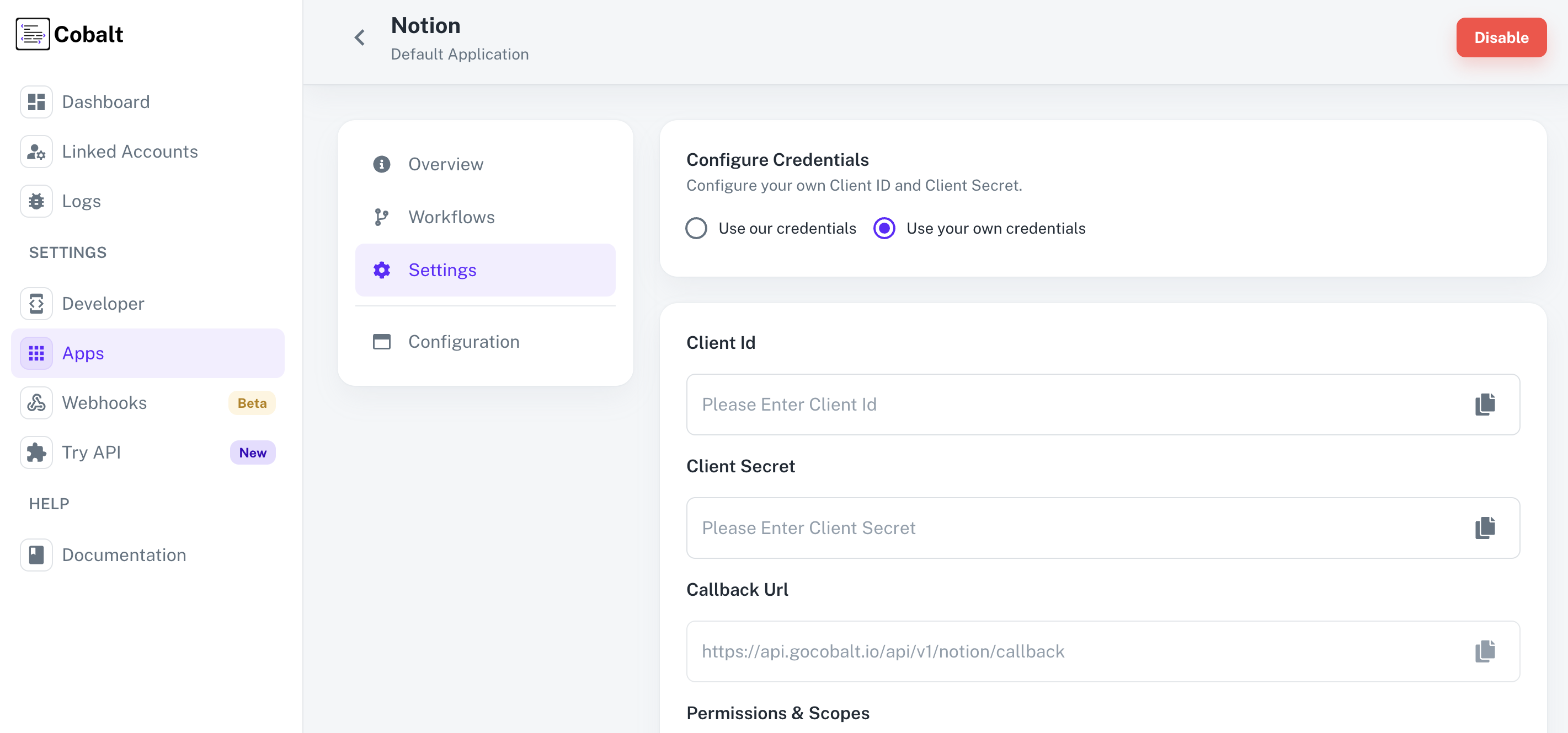 Setting up application client credentials