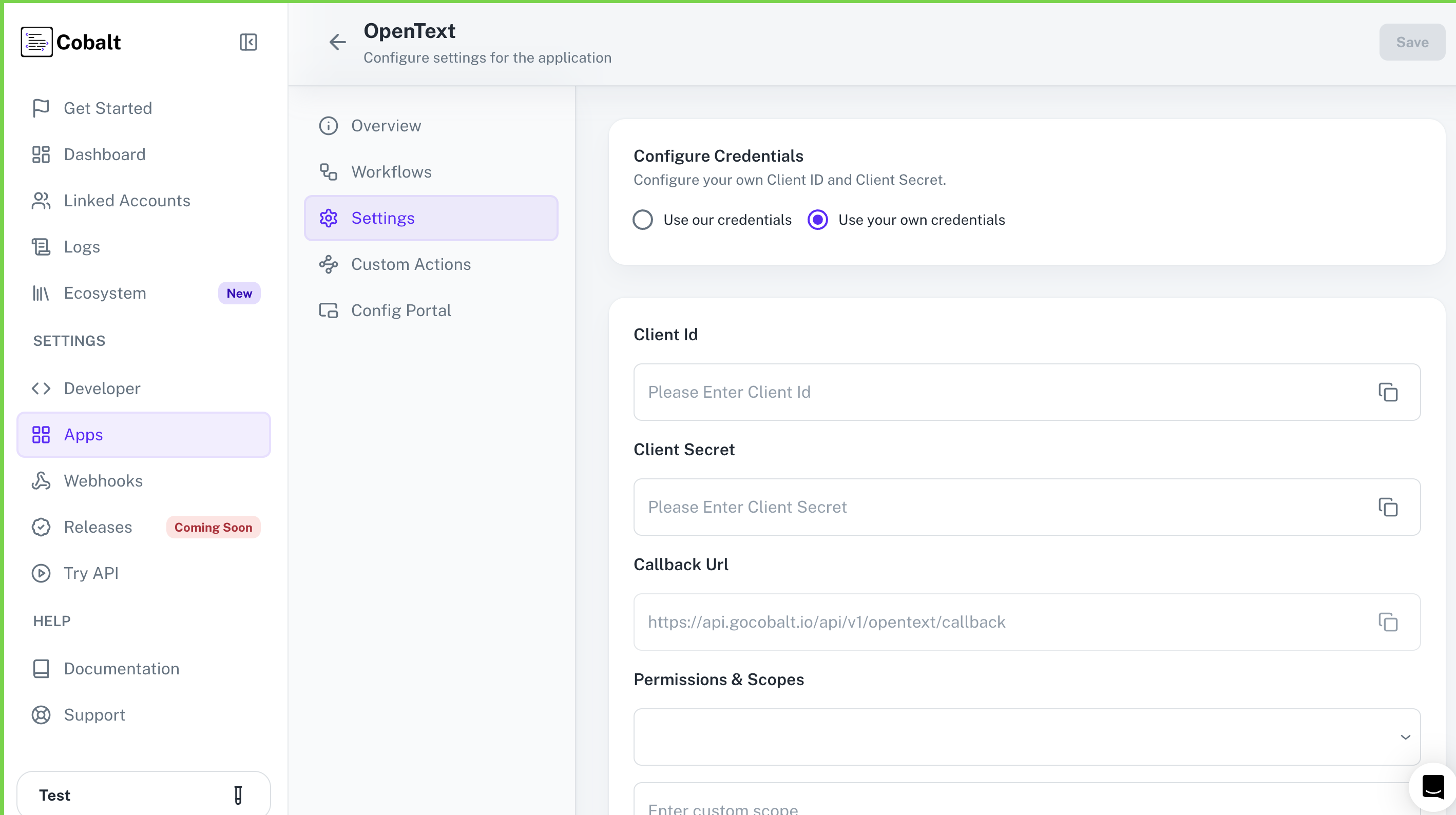Setting up application client credentials