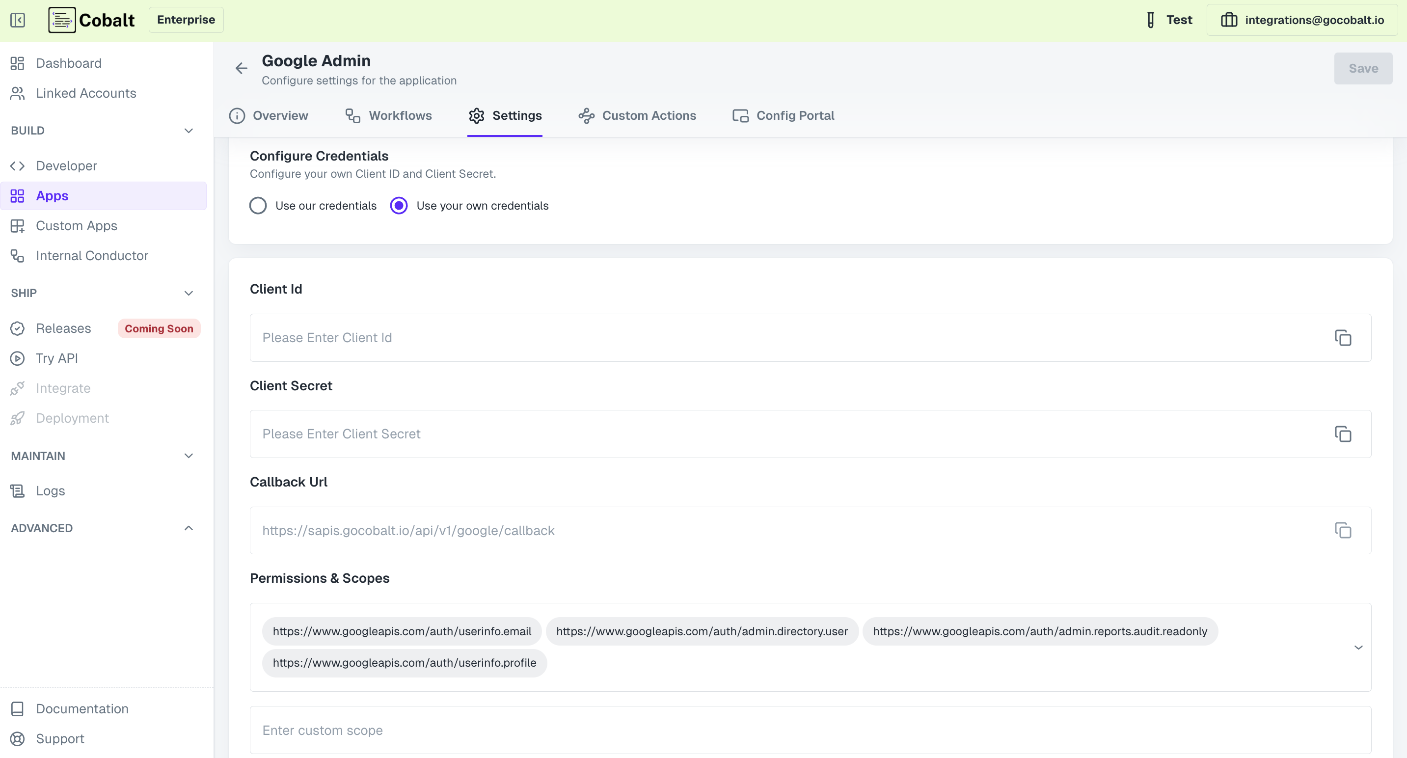 Setting up application client credentials