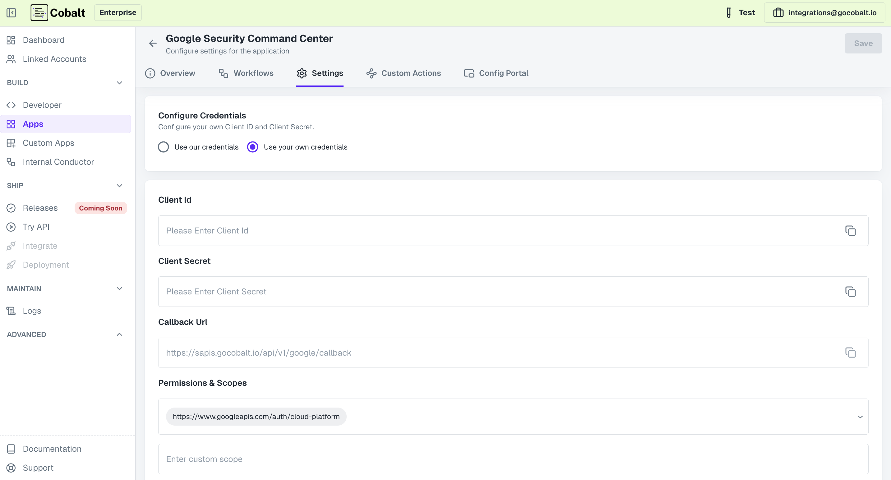 Setting up application client credentials