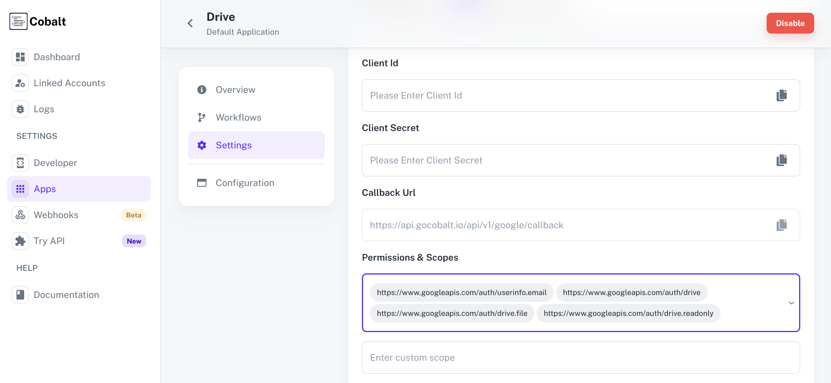 Setting up application client credentials