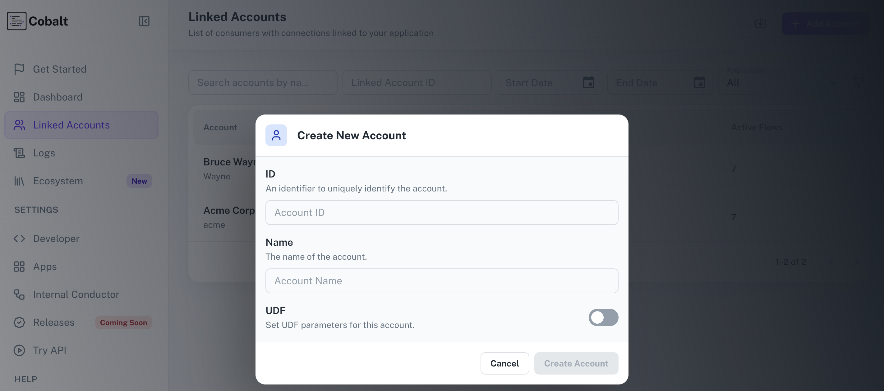 Create a single Linked Account