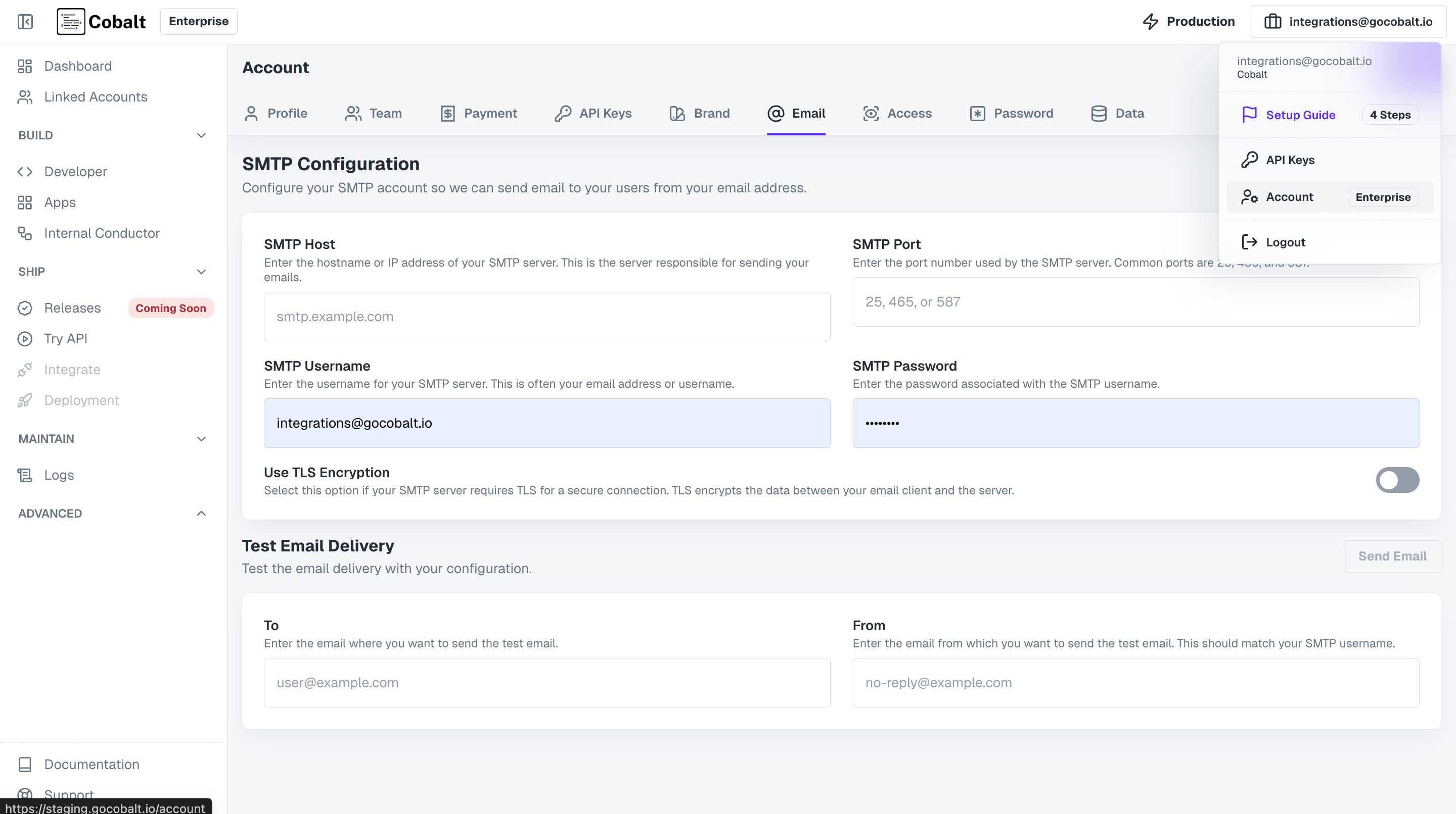 Navigation to configure SMTP