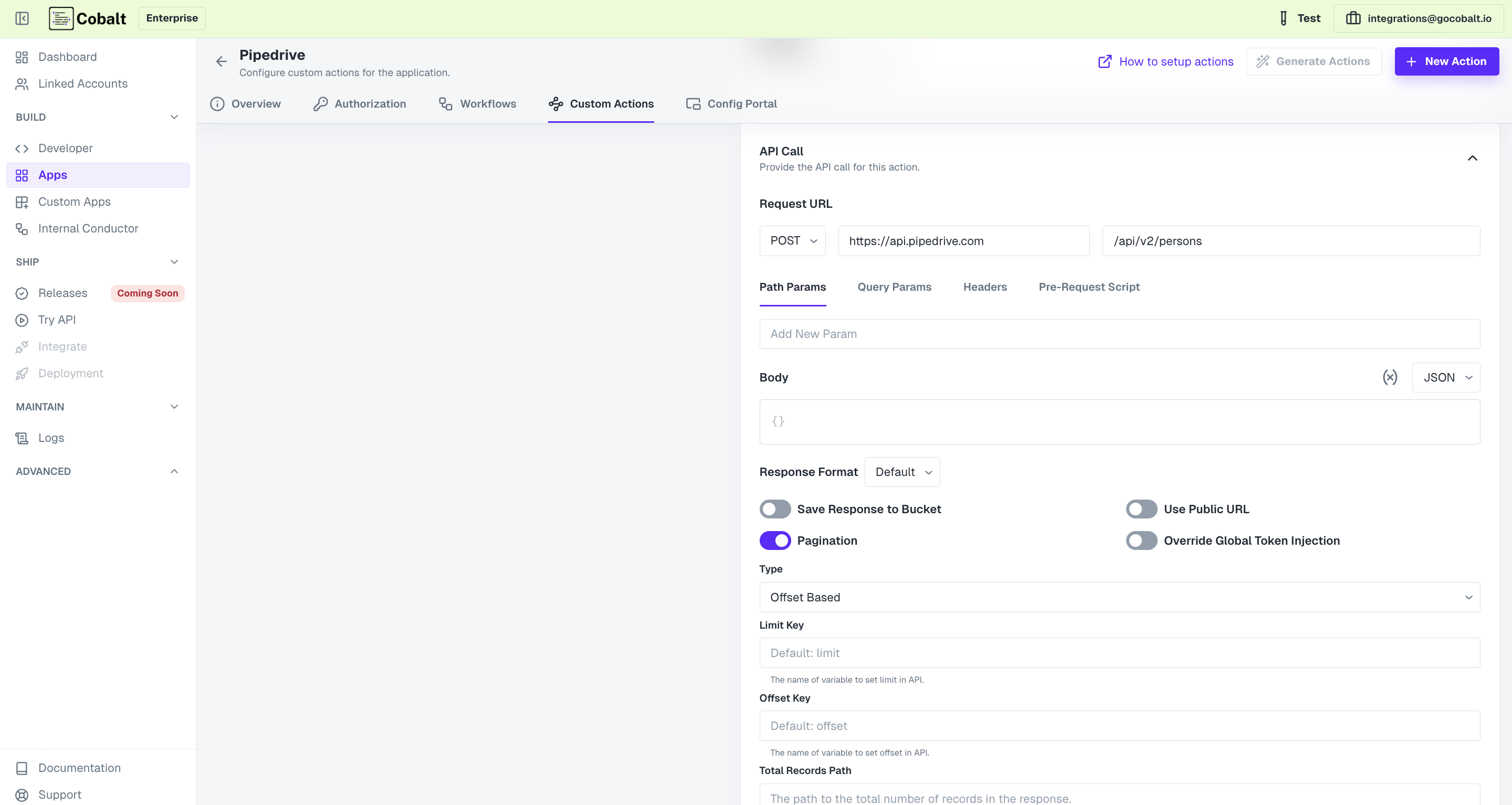 Actions Pagination in the Custom App