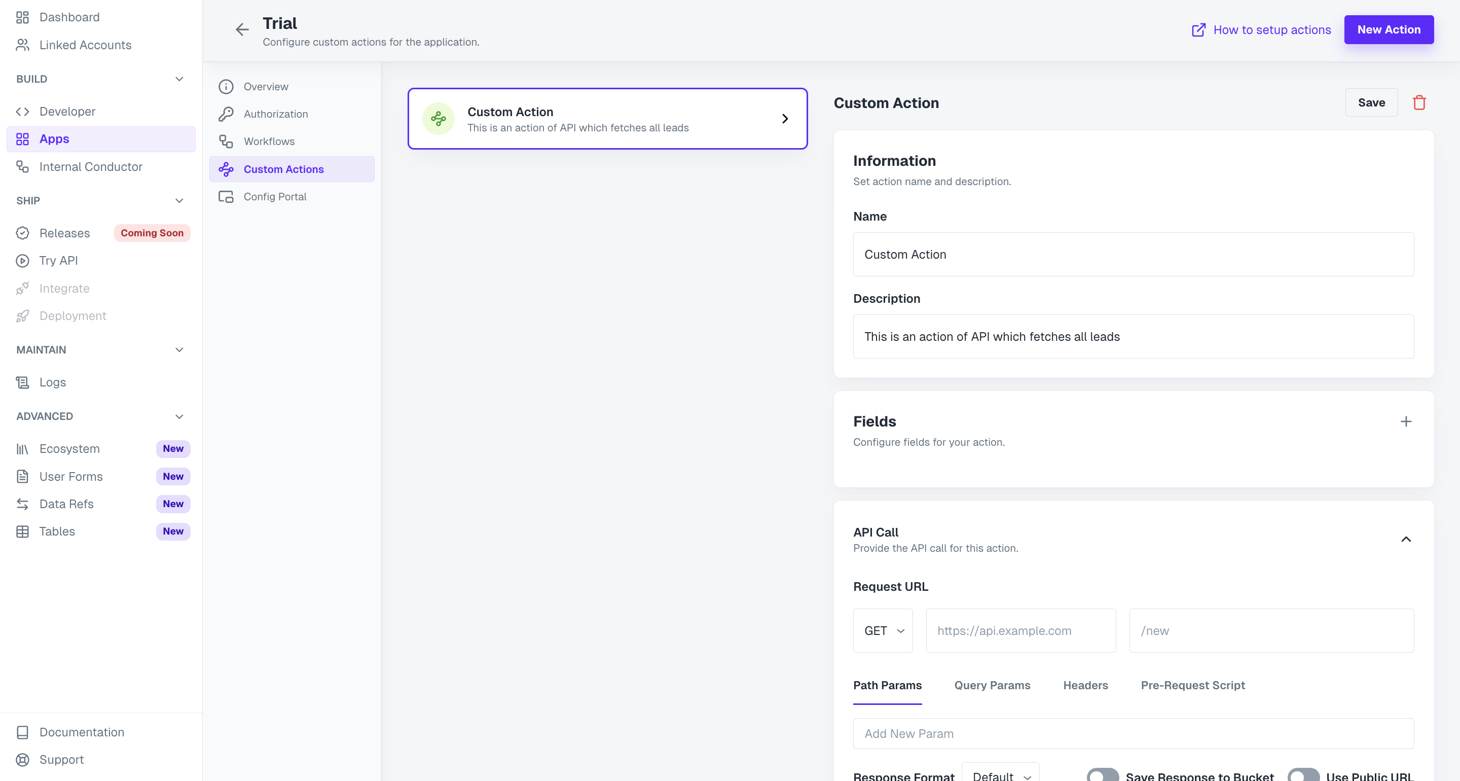 Actions in the Custom App