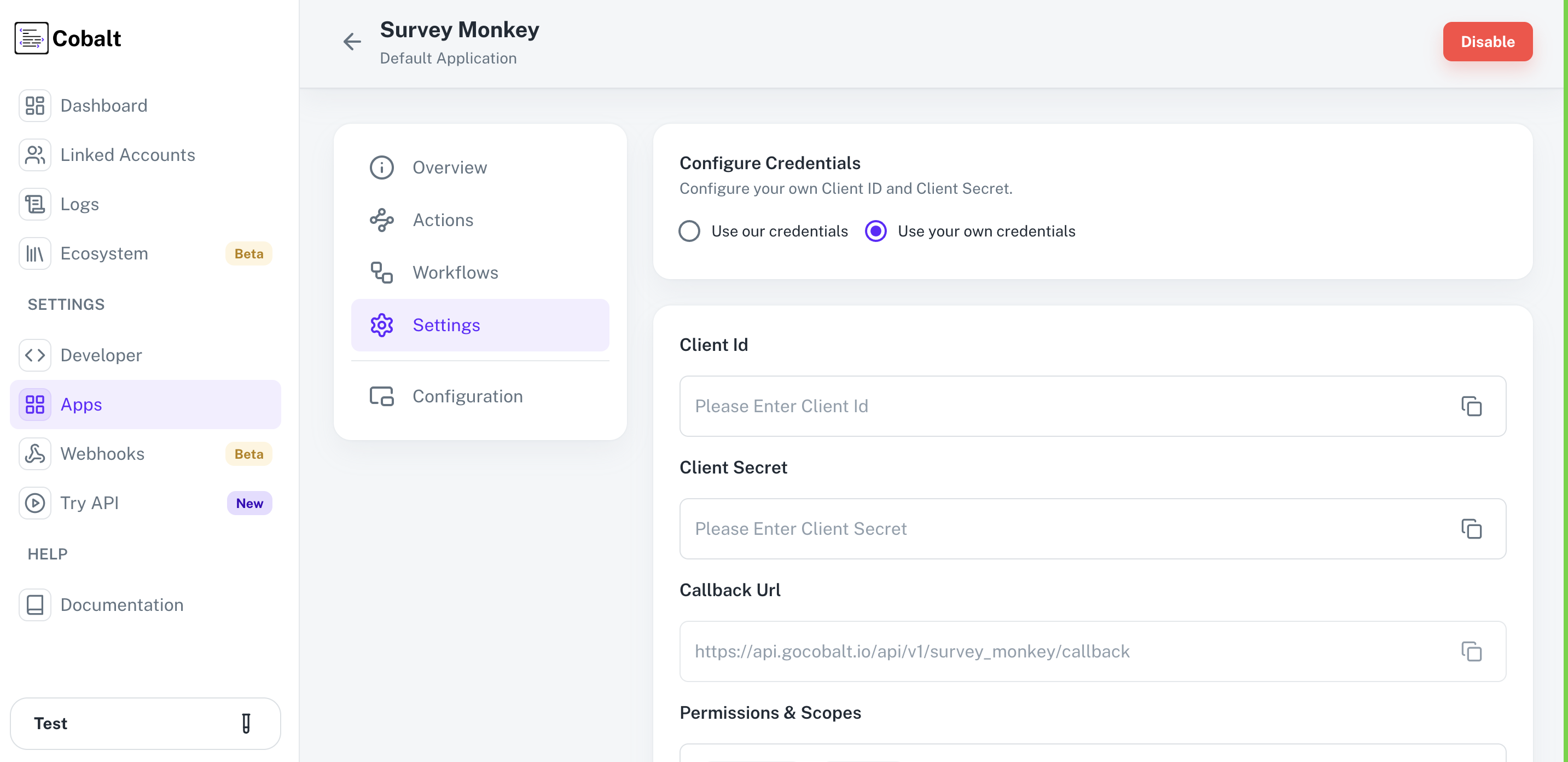 Setting up application client credentials