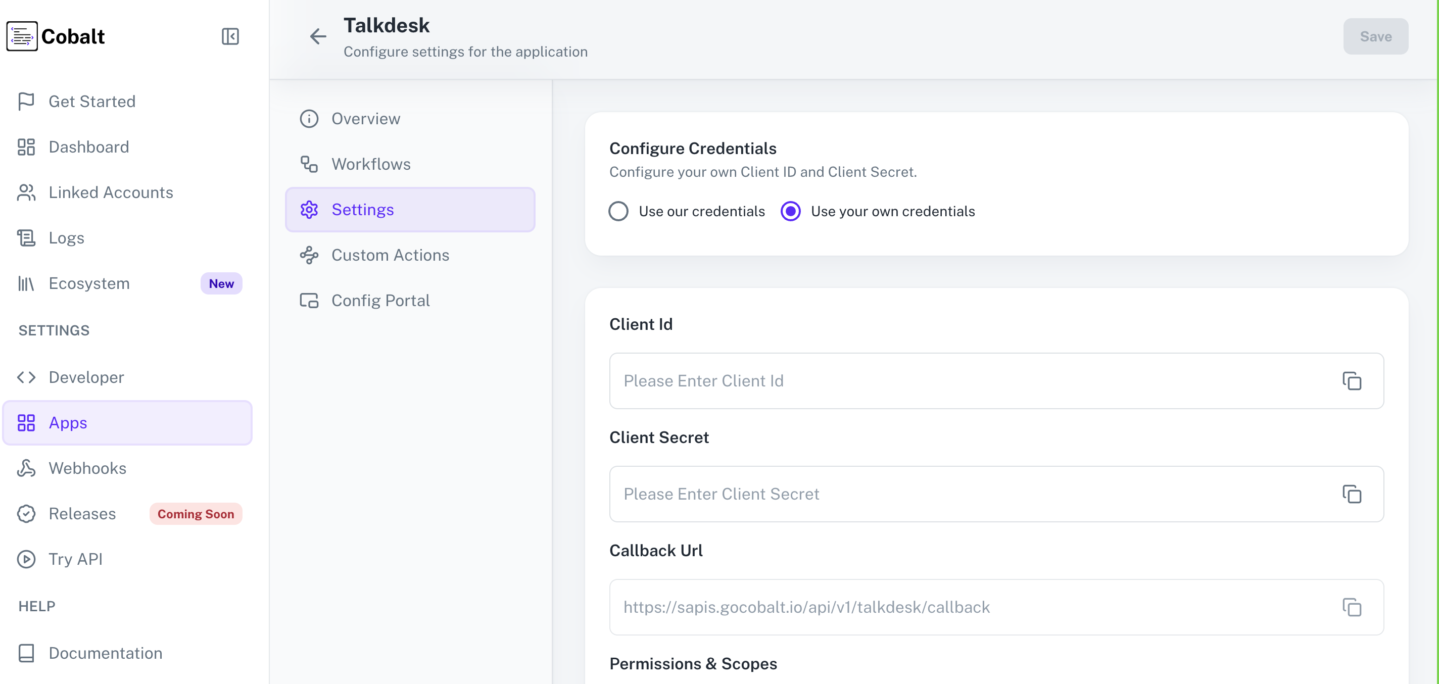 Setting up application client credentials