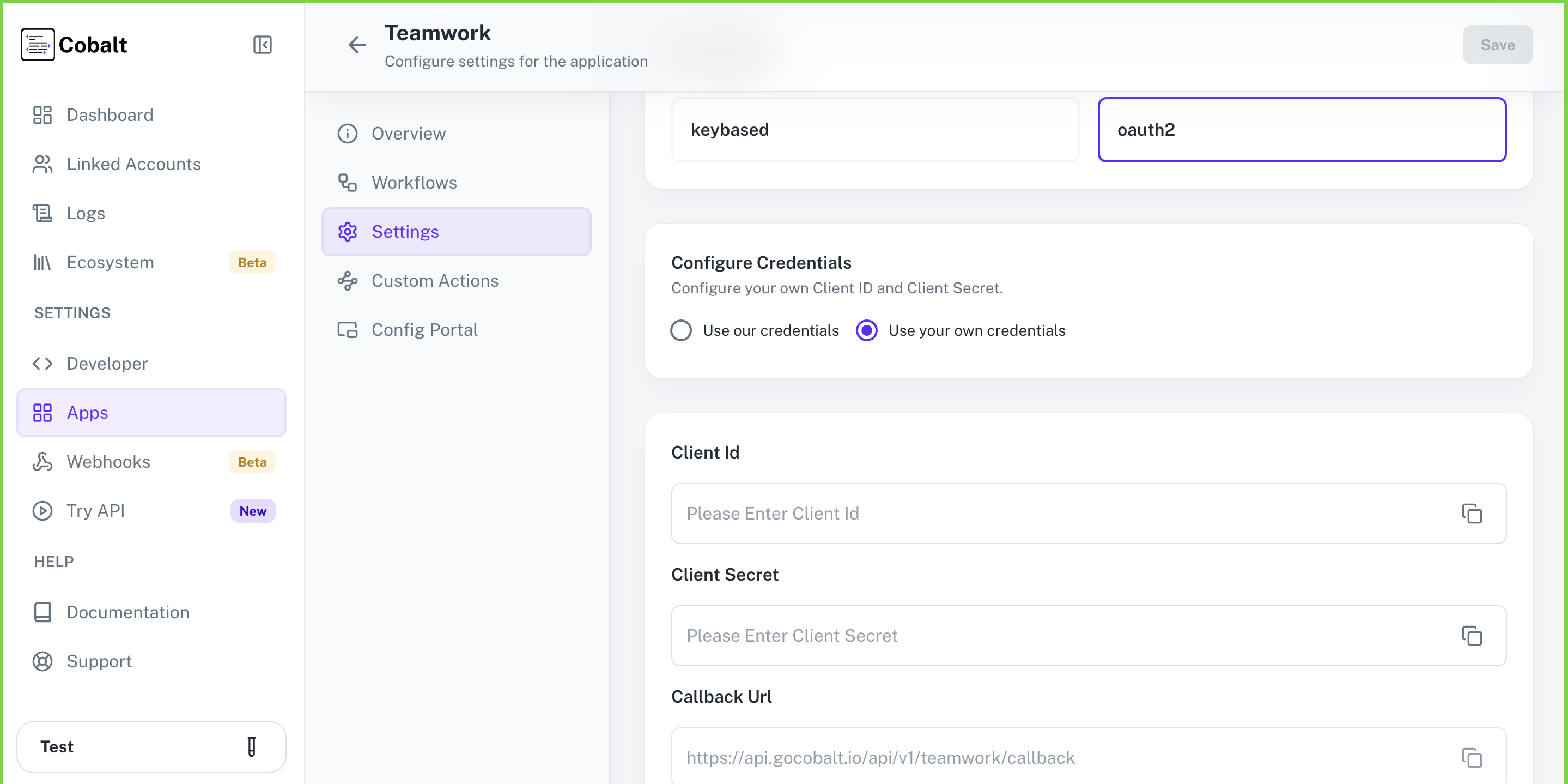 Setting up application client credentials