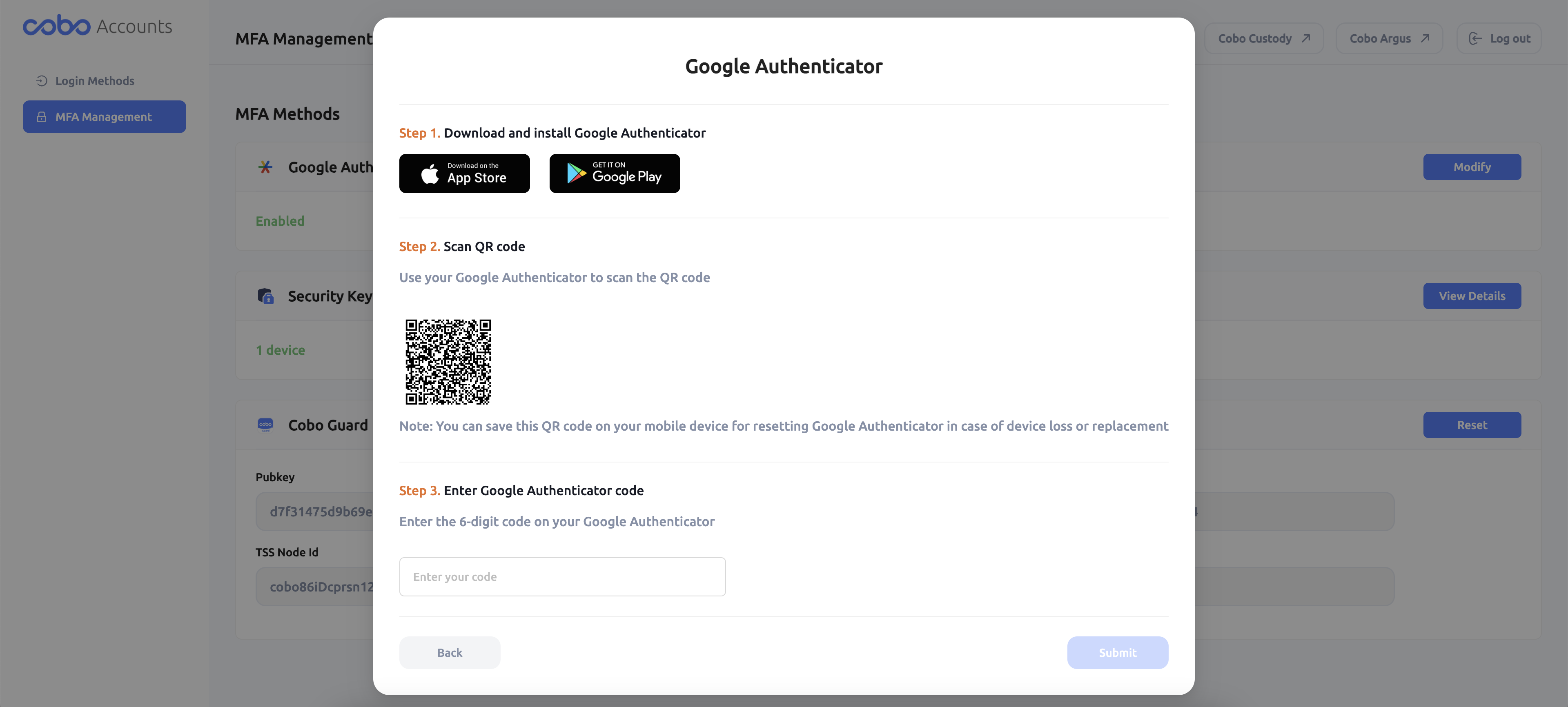 重置 Google Authenticator 的屏幕说明