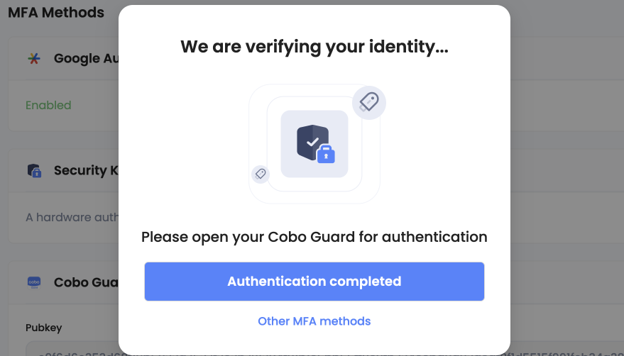 使用 Cobo Guard 重置的屏幕截图
