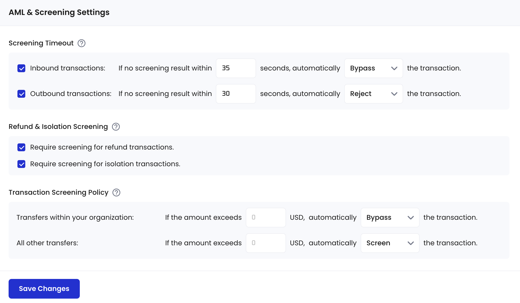 Screening Timeout Settings