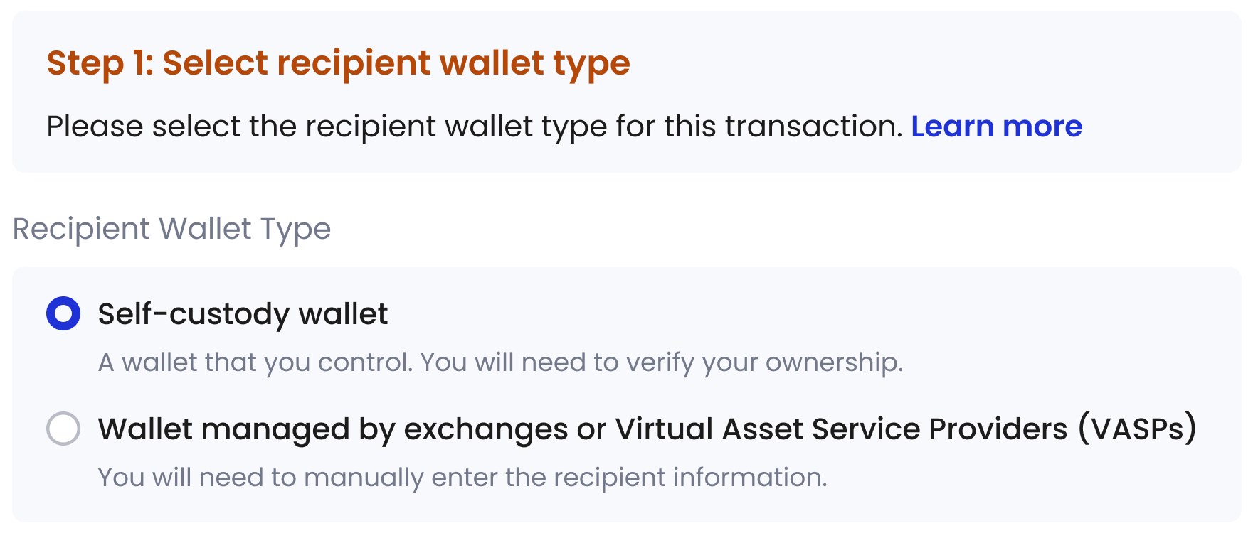 select wallet type