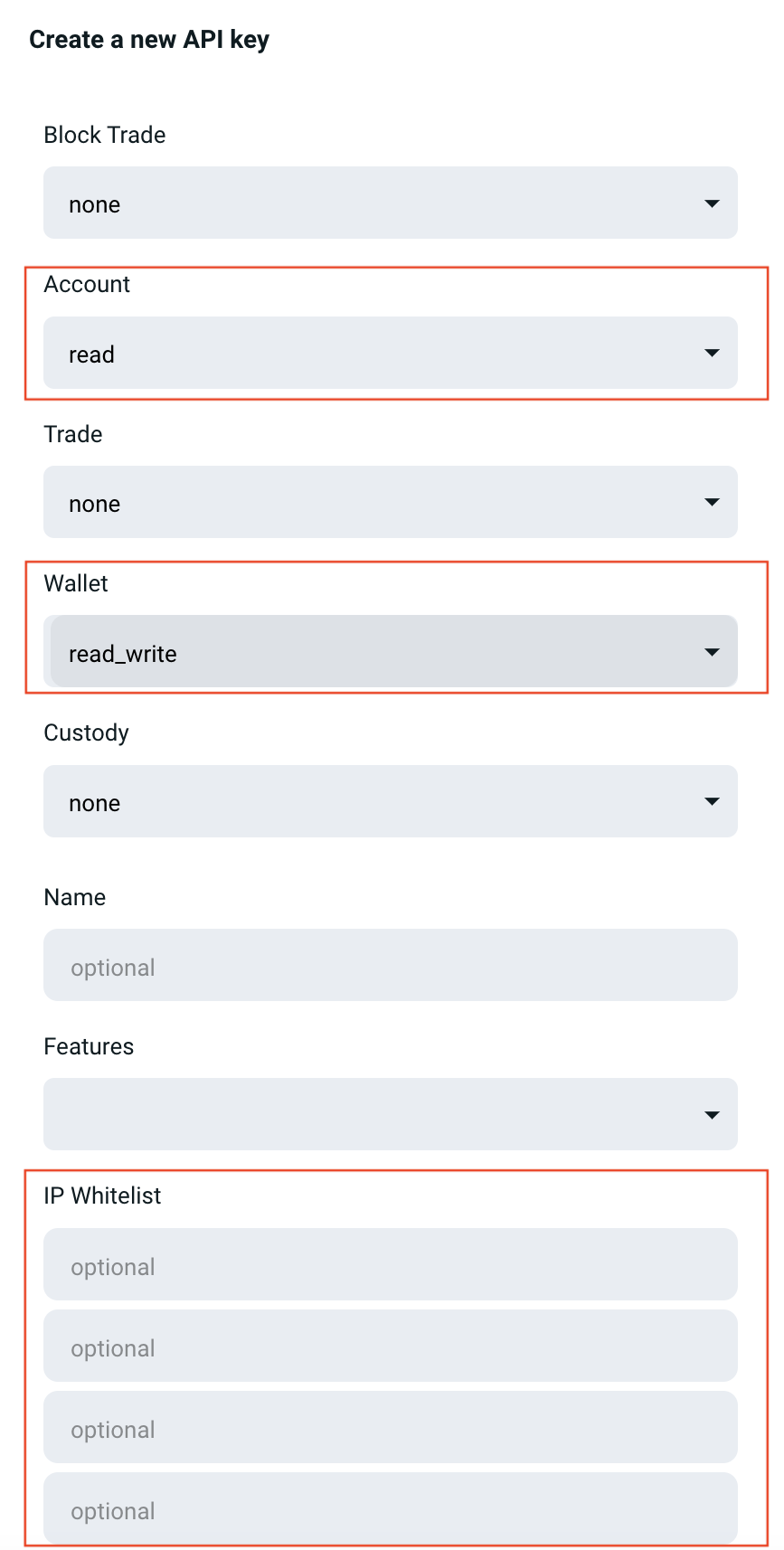 The Create a new API key dialog