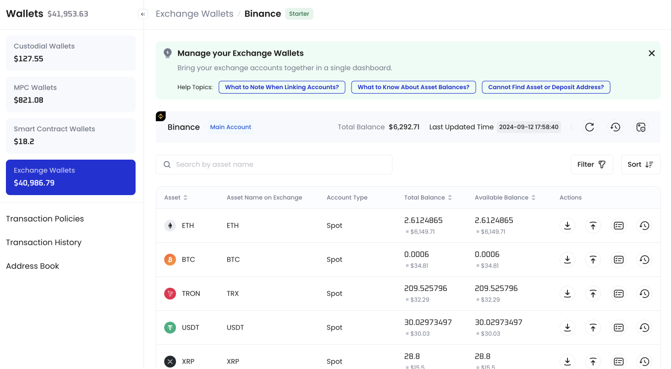 The Main Account details