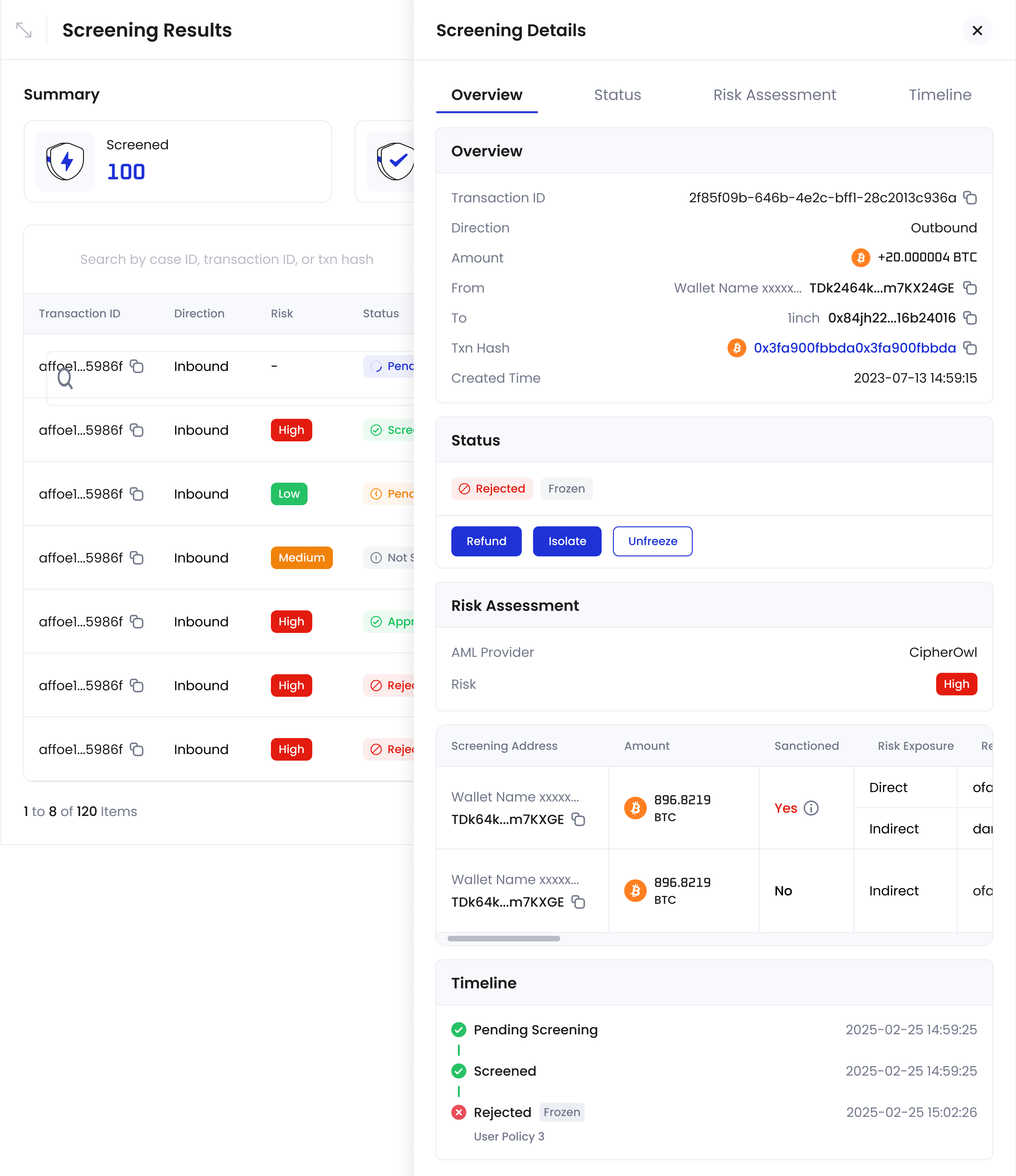 Detailed screening information using CipherOwl