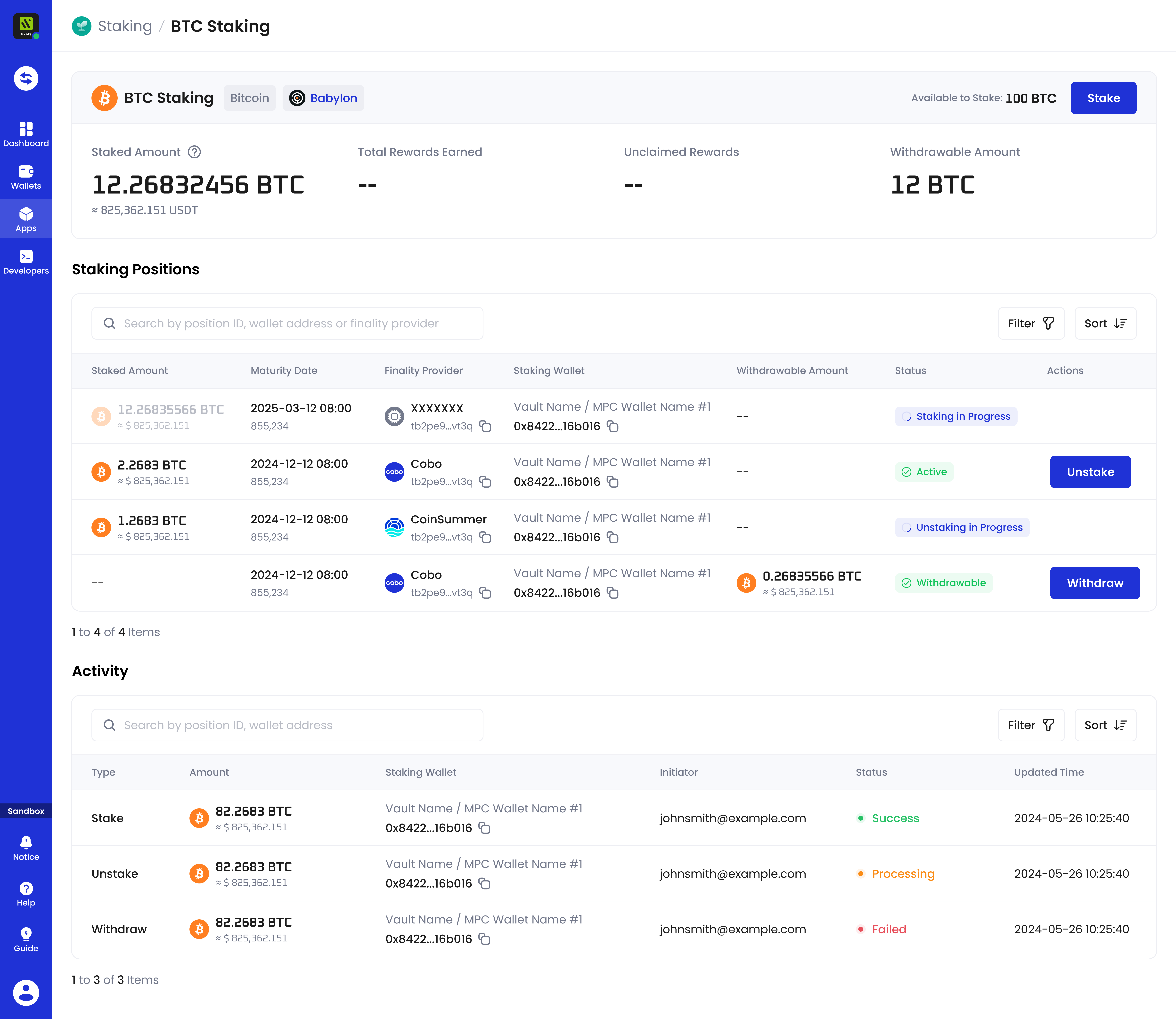 Staking details page