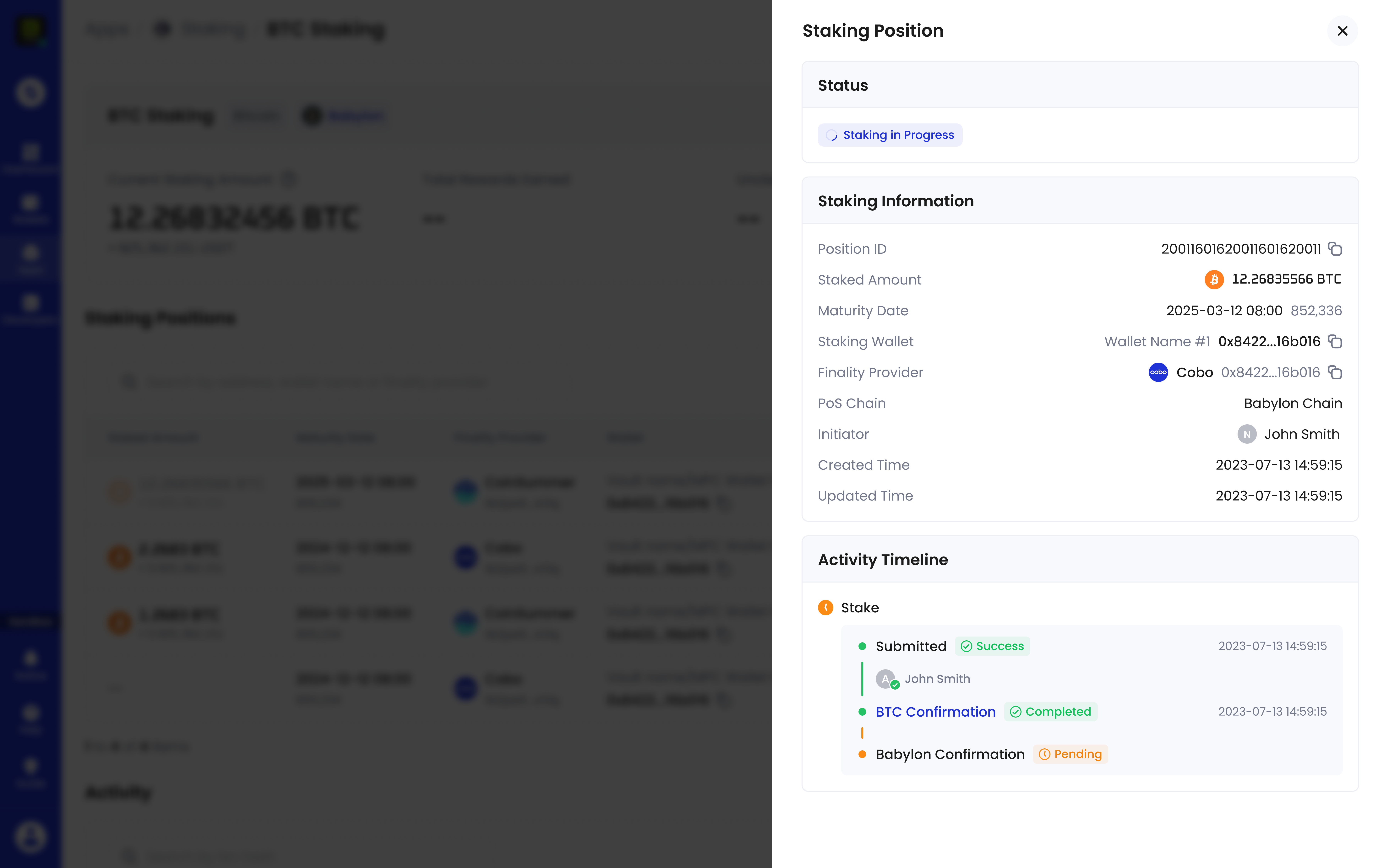 Staking position details