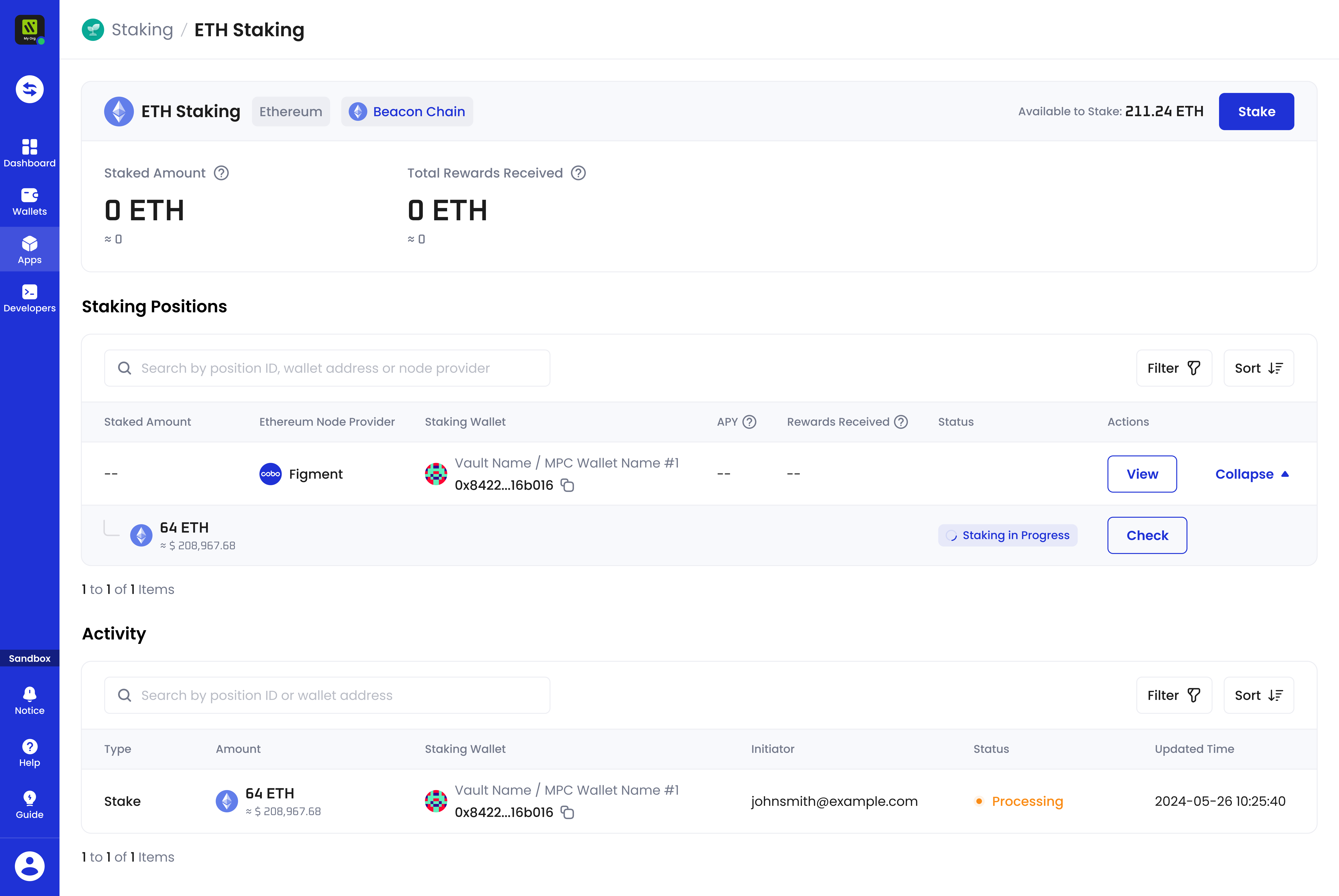 Staking details page