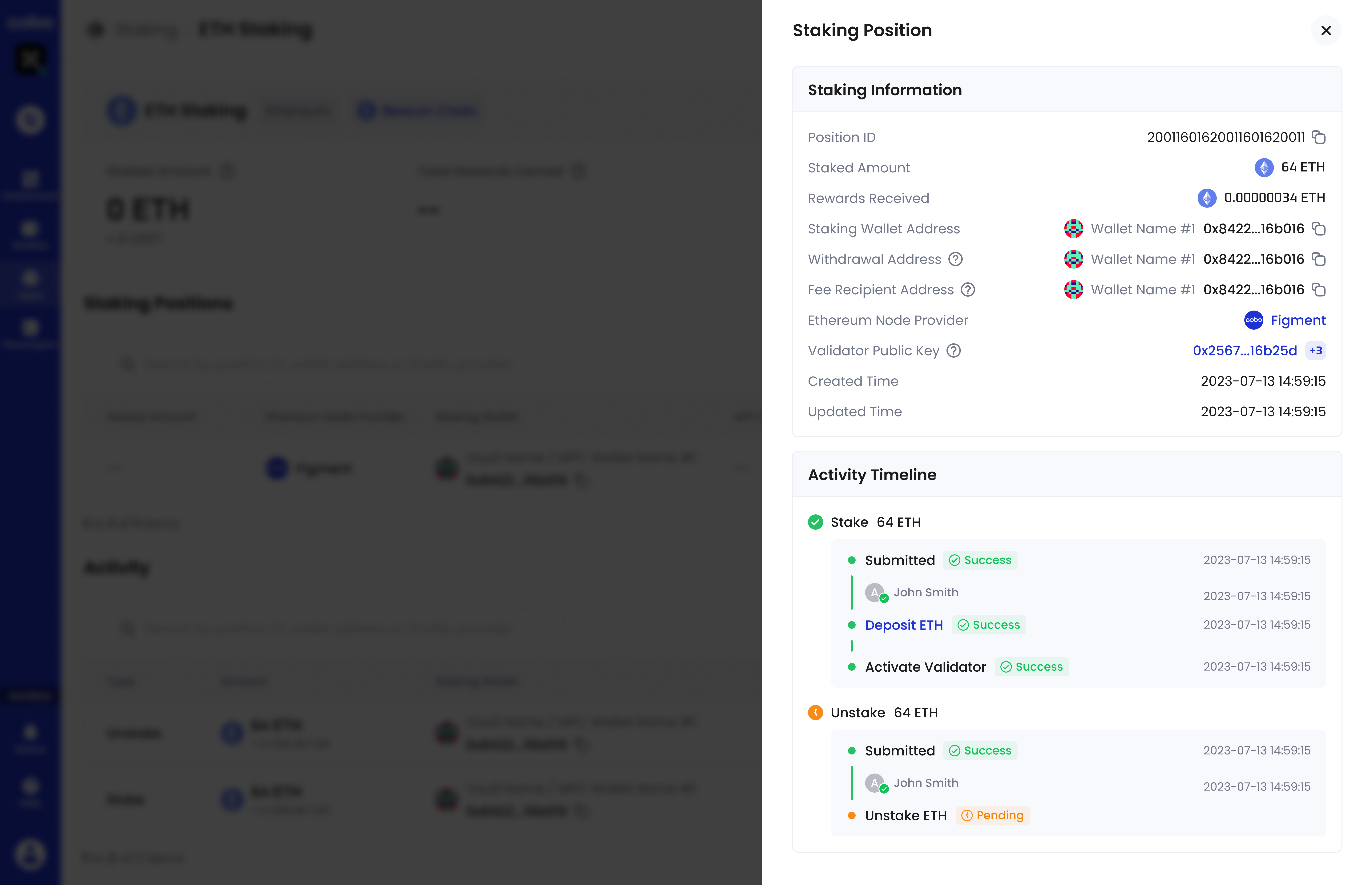 Staking position details
