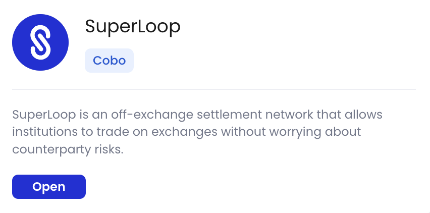 Image showing SuperLoop appears as a Cobo Portal App.